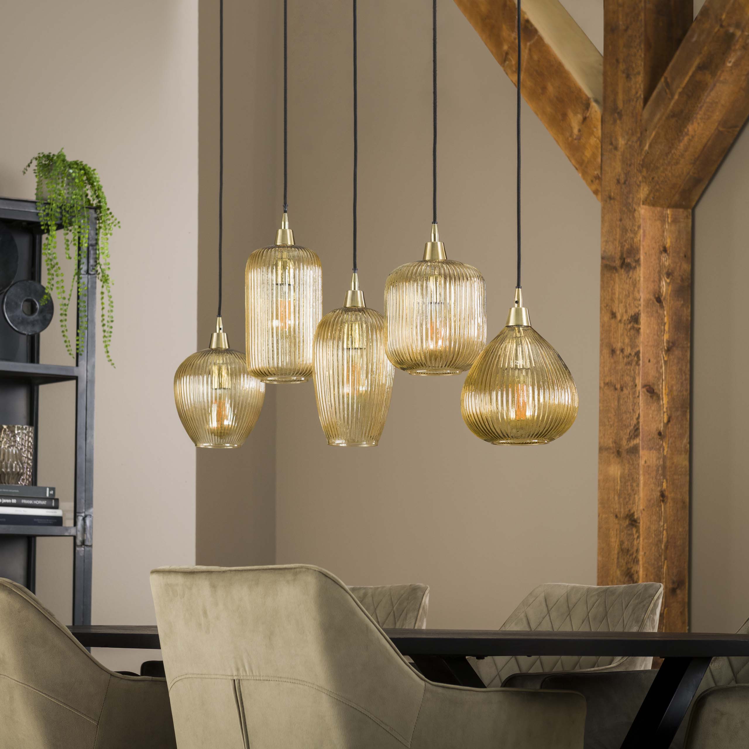 Hanglamp Stripe 5-lichts / Amber glas - Zijlstra