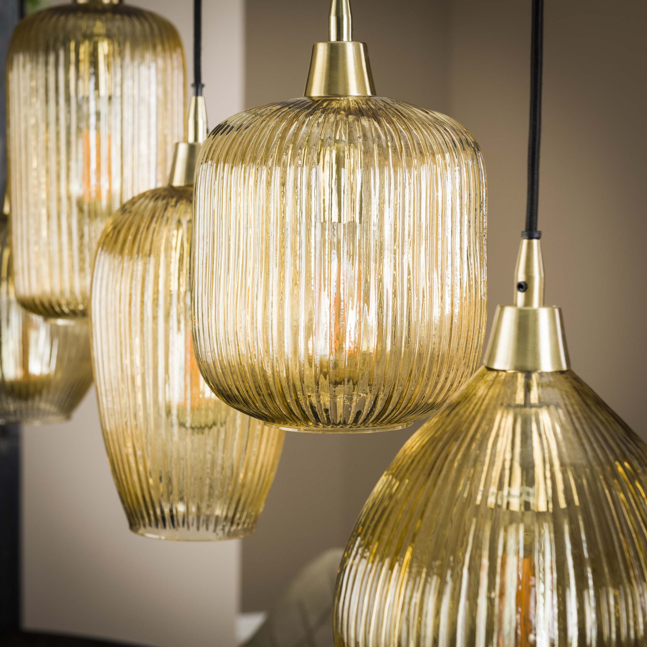 Hanglamp Stripe 5-lichts / Amber glas - Zijlstra