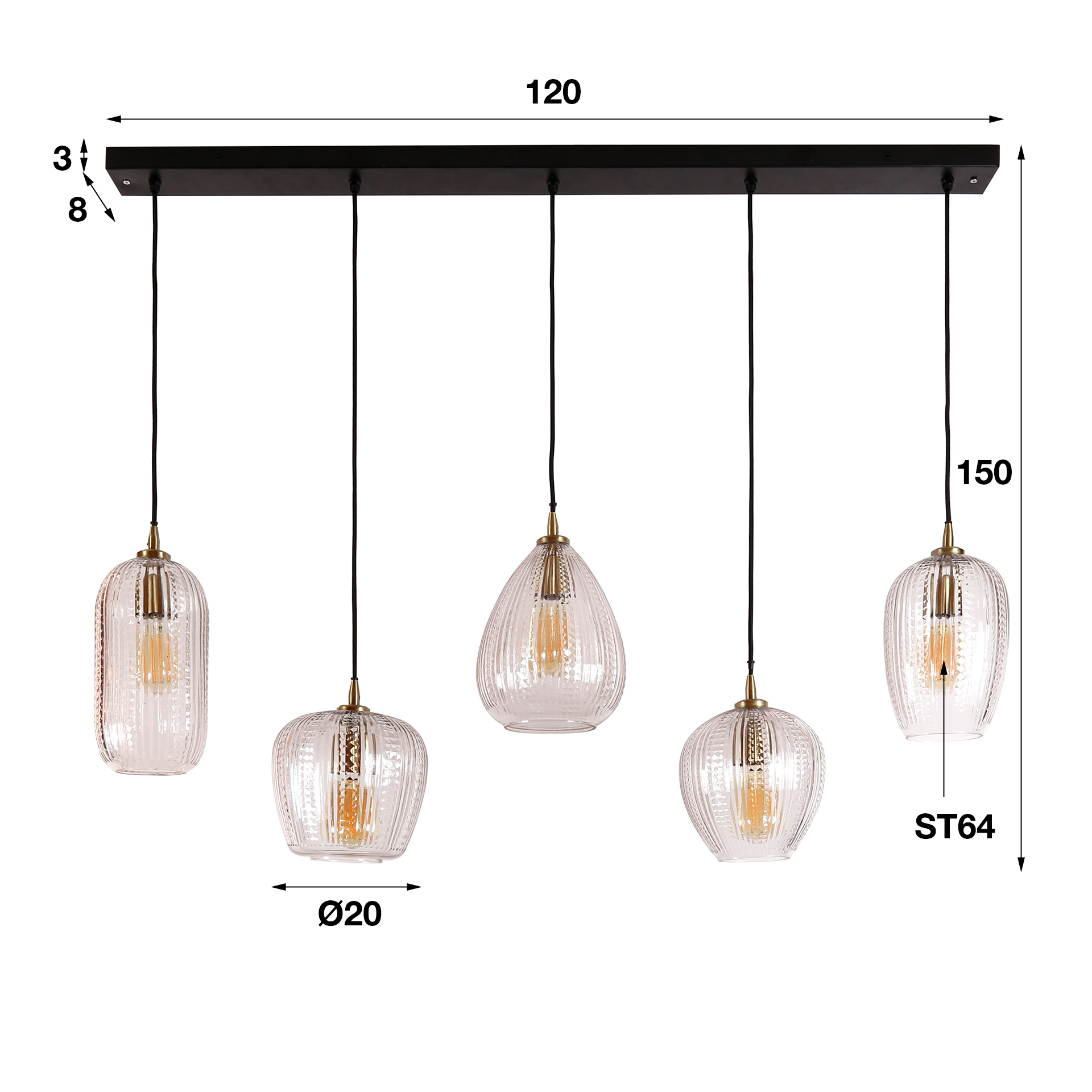 Pendant Light Diamond Grain 5-light / Diamond glass - Zijlstra