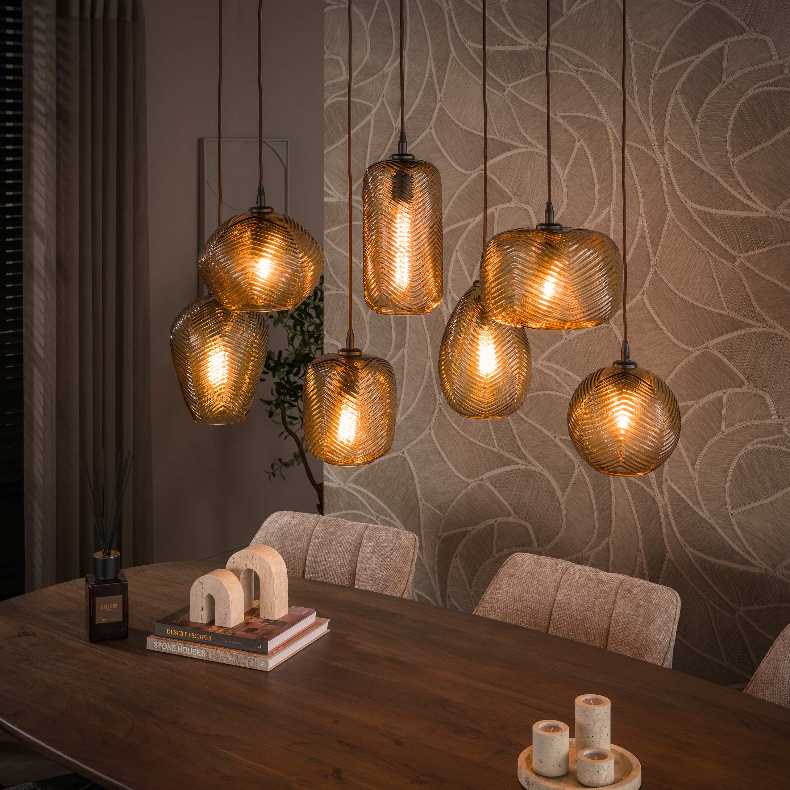 Hanglamp Chevron 4+3-lichts / Smoke bruin glas - Zijlstra