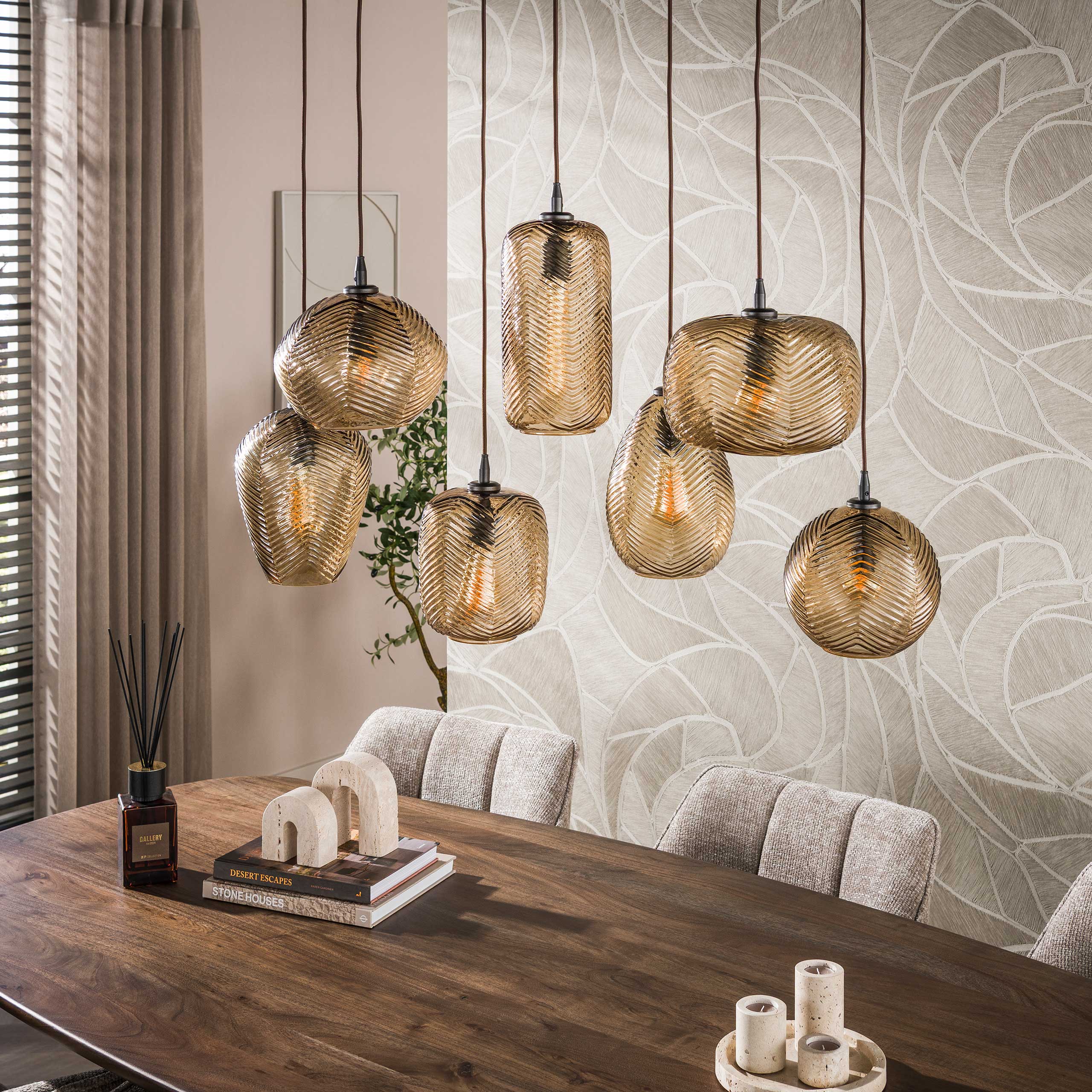 Pendelleuchte Chevron 4+3-flammig in Rauchglas Braun (Smoke Braun Glas) - Emmo Design