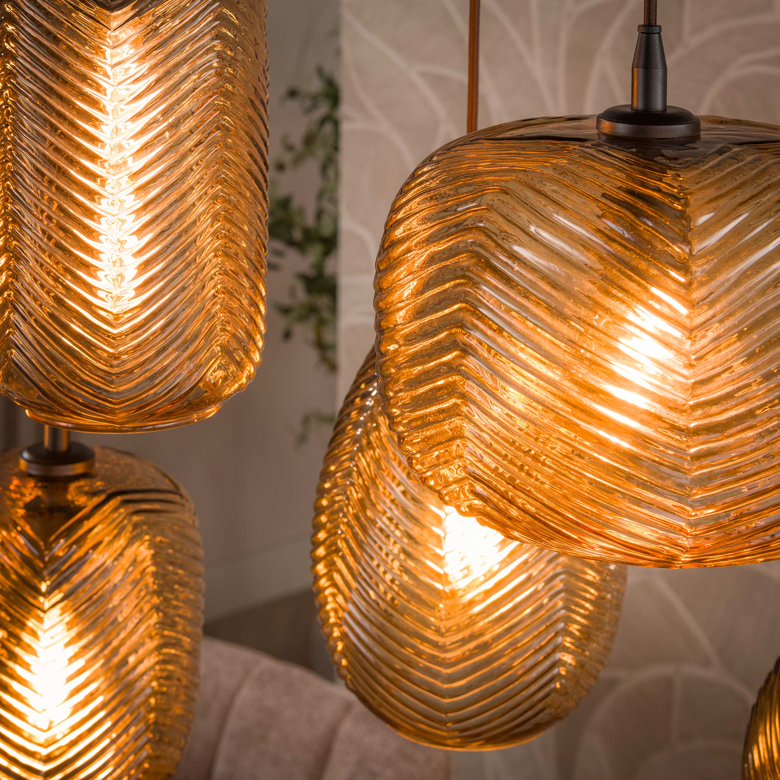 Hanglamp Chevron 4+3-lichts / Smoke bruin glas - Zijlstra