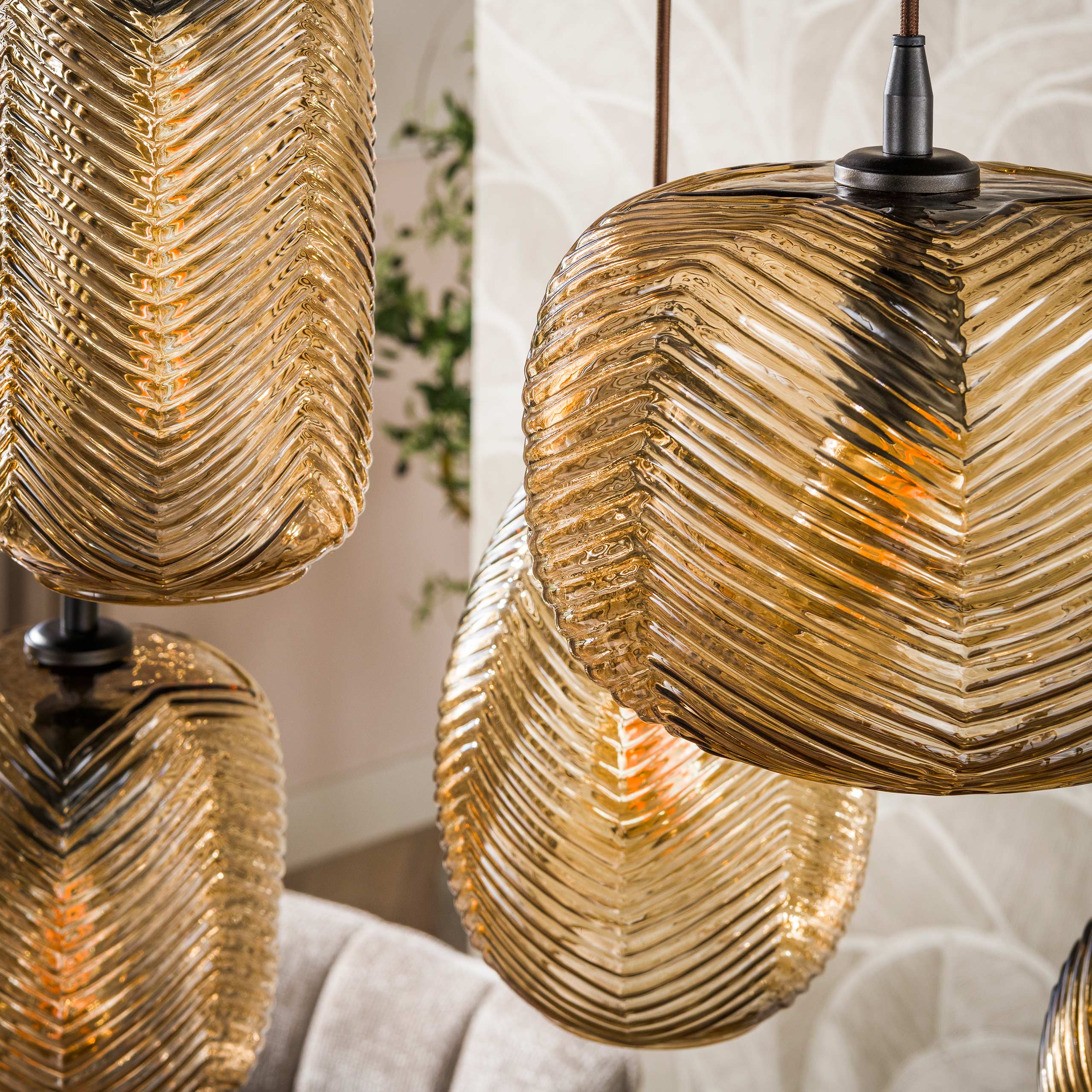 Hanglamp Chevron 4+3-lichts / Smoke bruin glas - Zijlstra