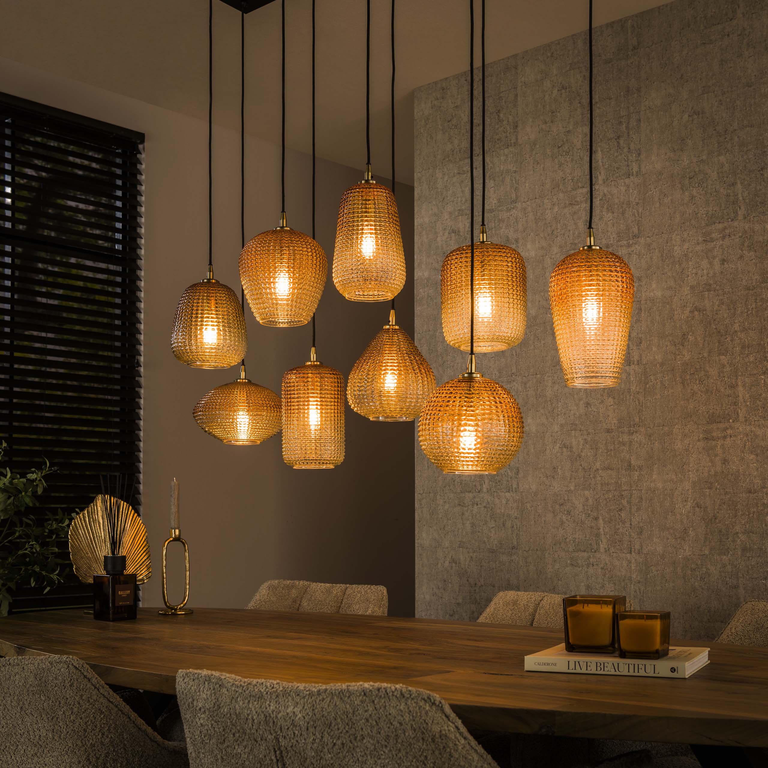 Hanglamp Dot 5+4-lichts / Amber glas - Zijlstra
