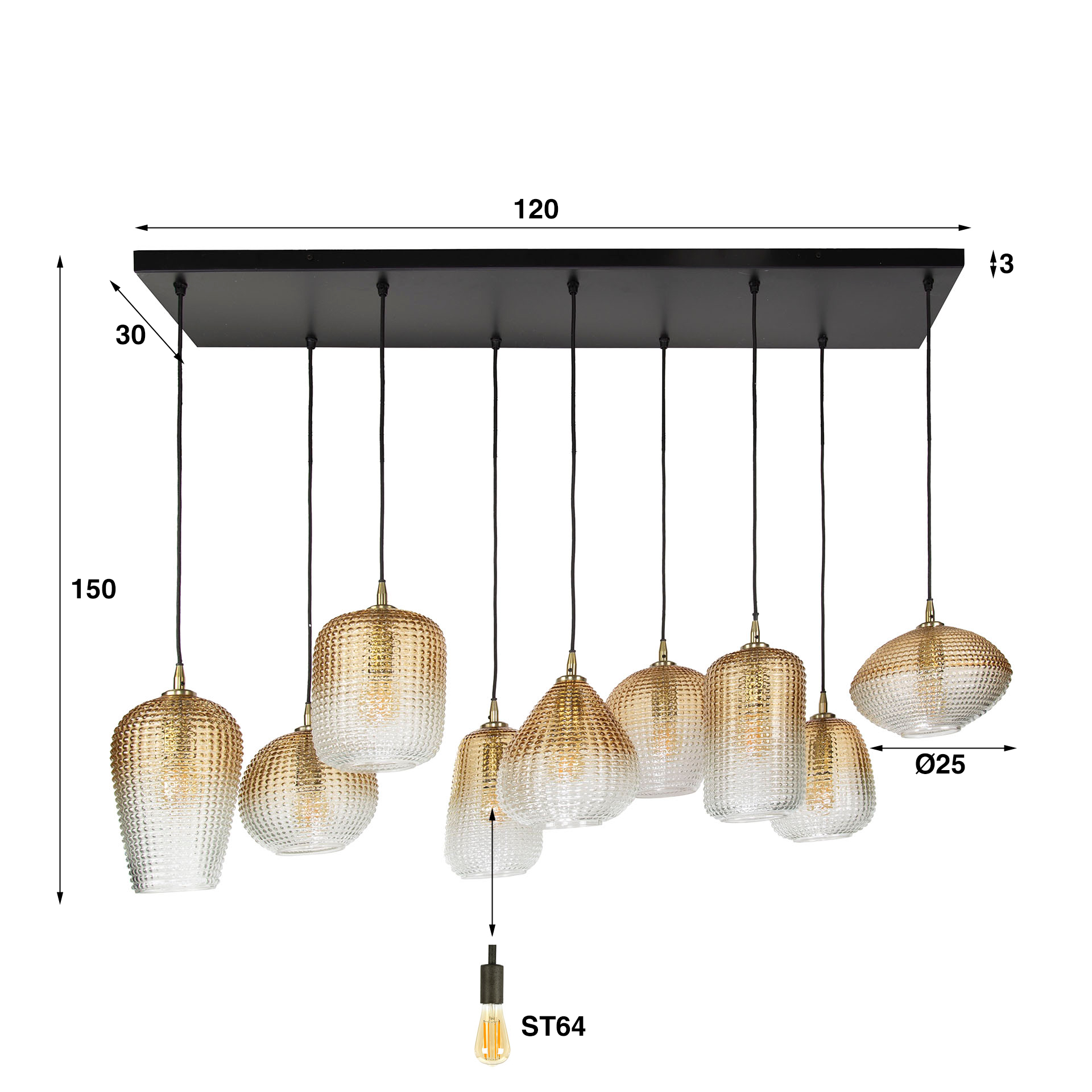 Pendelleuchte Dot 5+4-flammig in Amberglas (Amber Glas) - Emmo Design