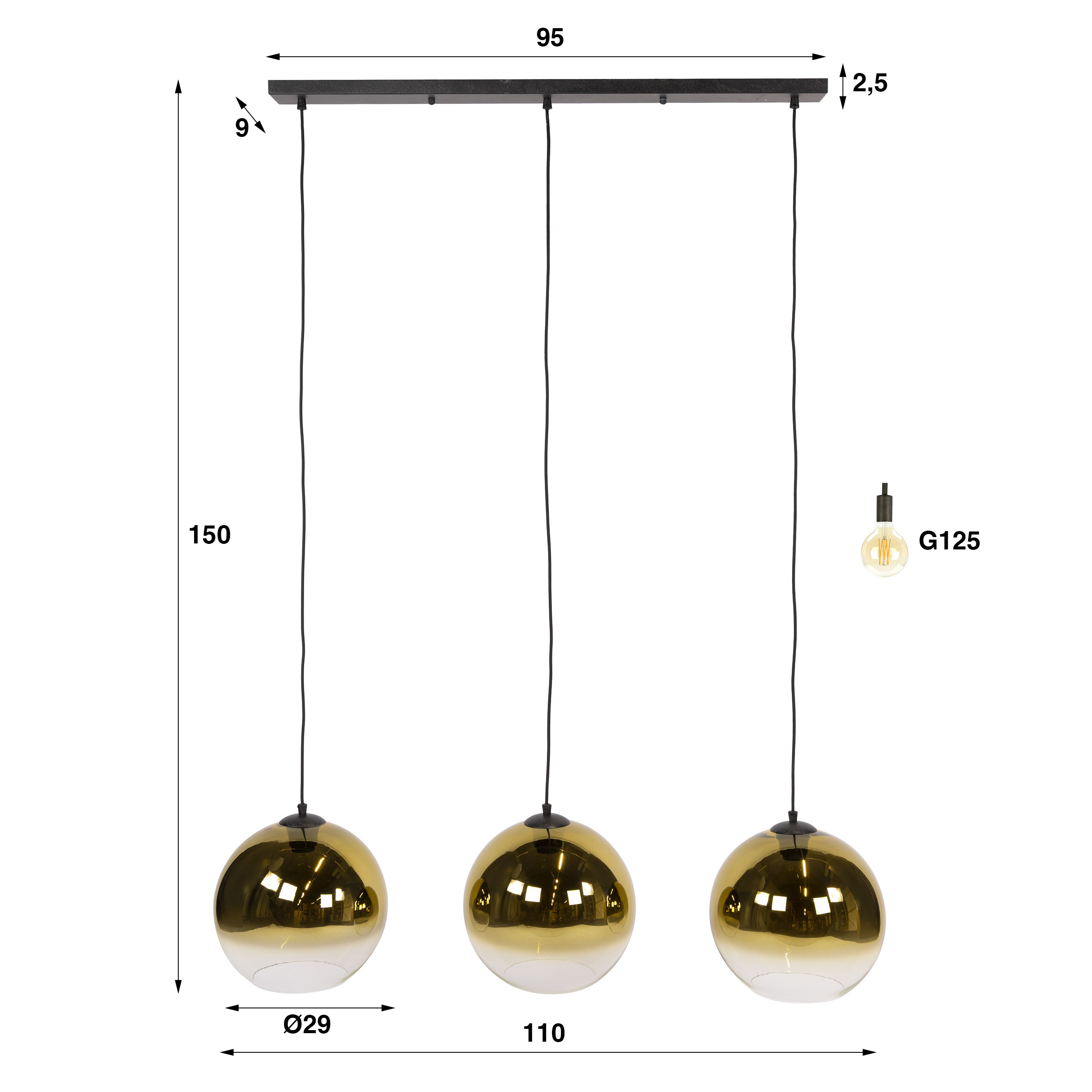 Hanglamp Bubble Shaded 3-lichts / Goud - Zijlstra