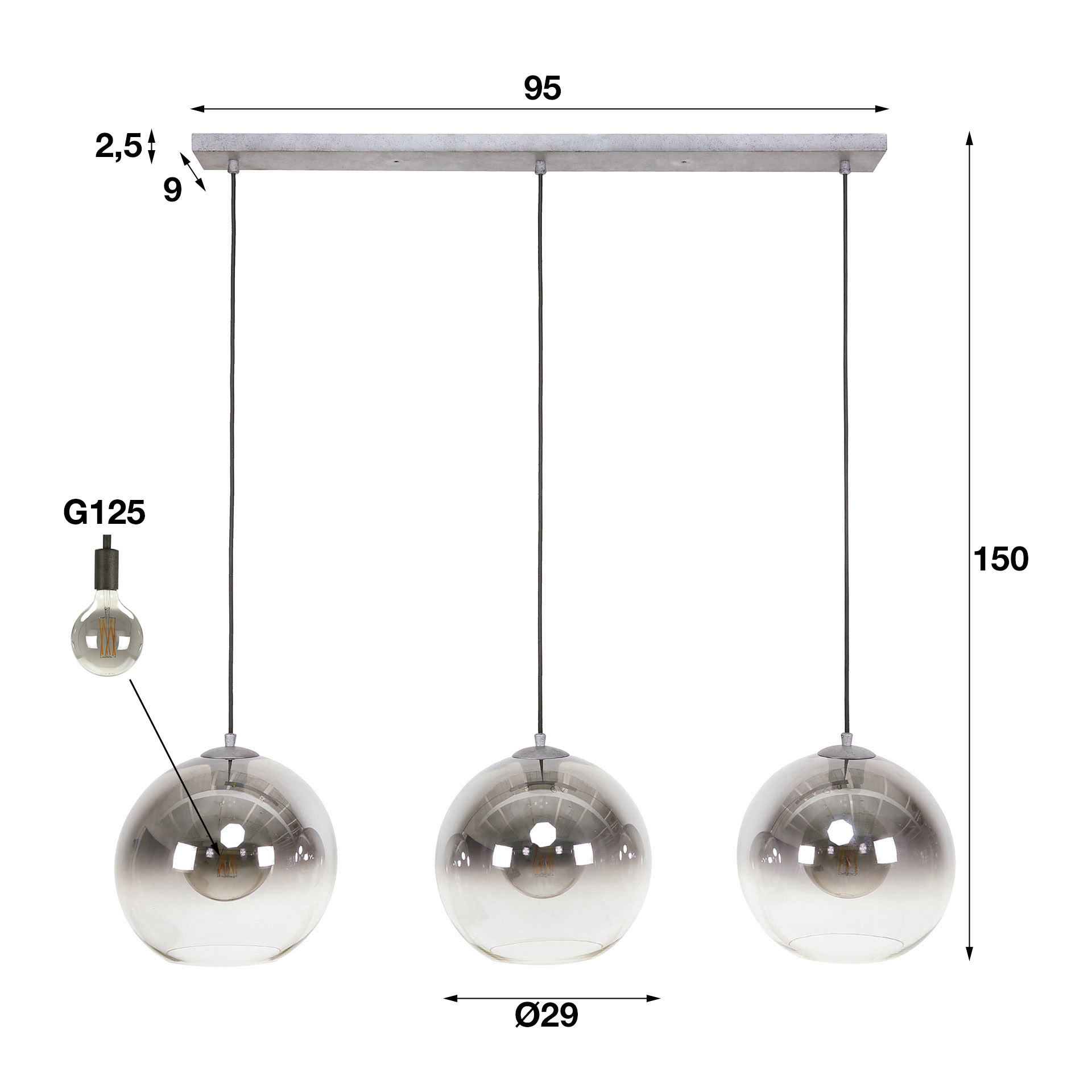 Hanglamp Bubble Shaded 3-lichts / Oud zilver - Zijlstra