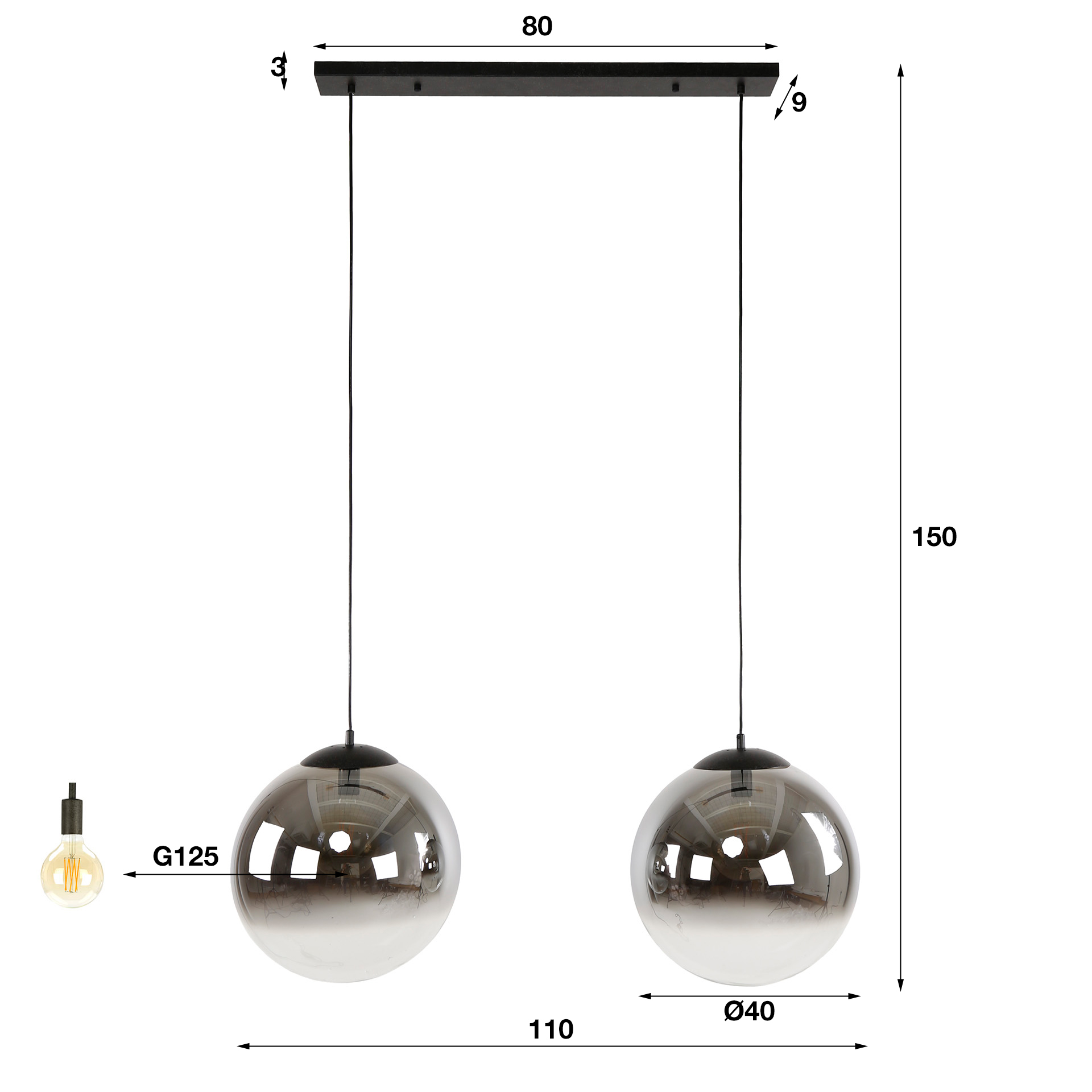 Pendelleuchte Bubble Shaded XL 2-flammig in Artic Schwarz - Emmo Design