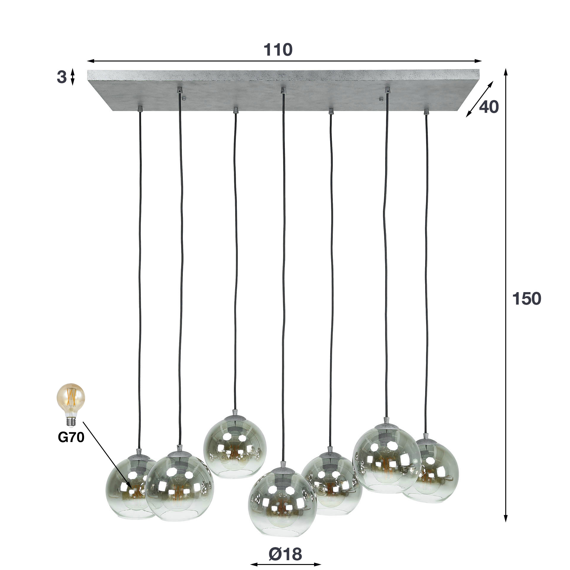 Hanglamp Bubble Shaded 4+3-lichts / Oud zilver - Zijlstra