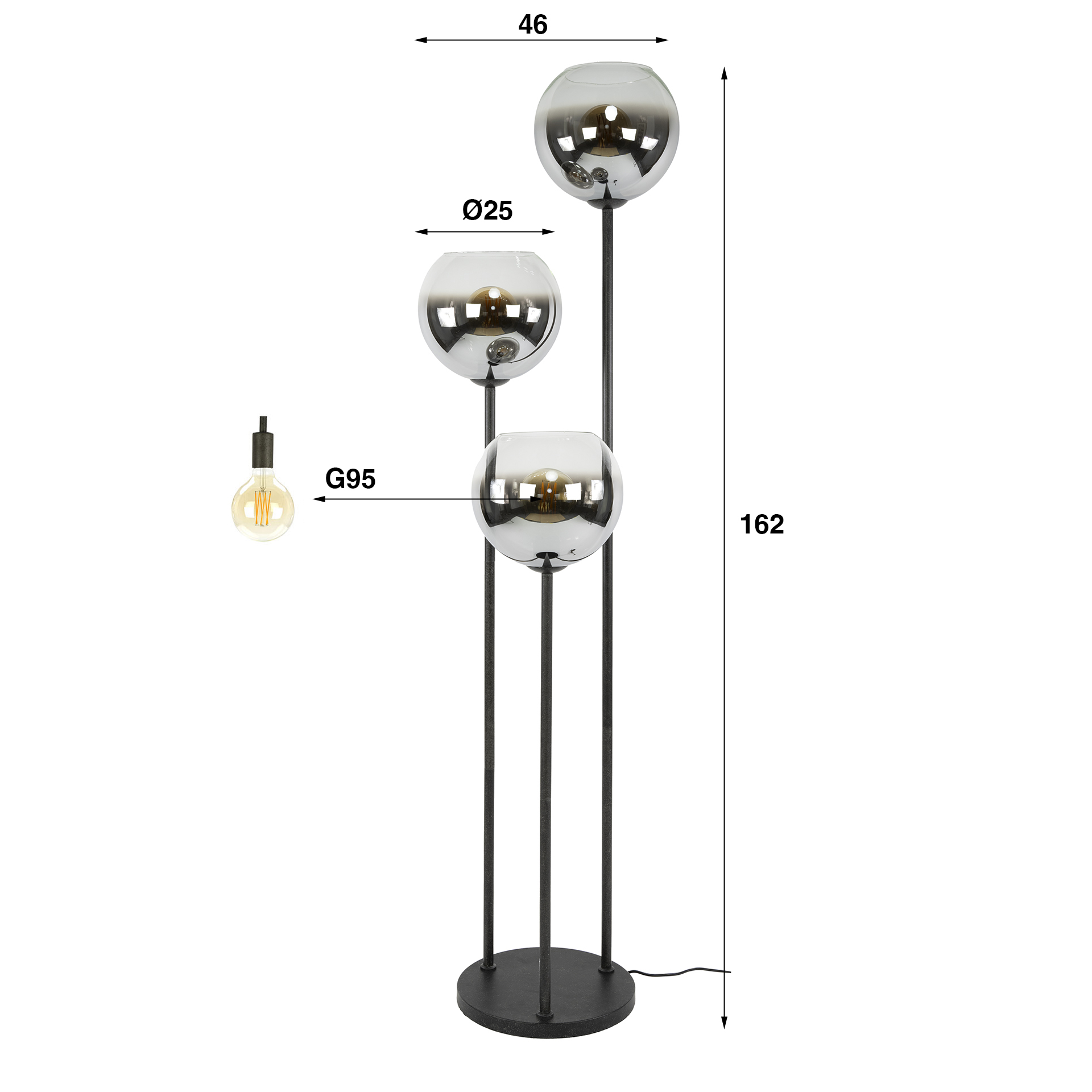 Floor Lamp Bubble Shaded 3-light / Artic black - Zijlstra