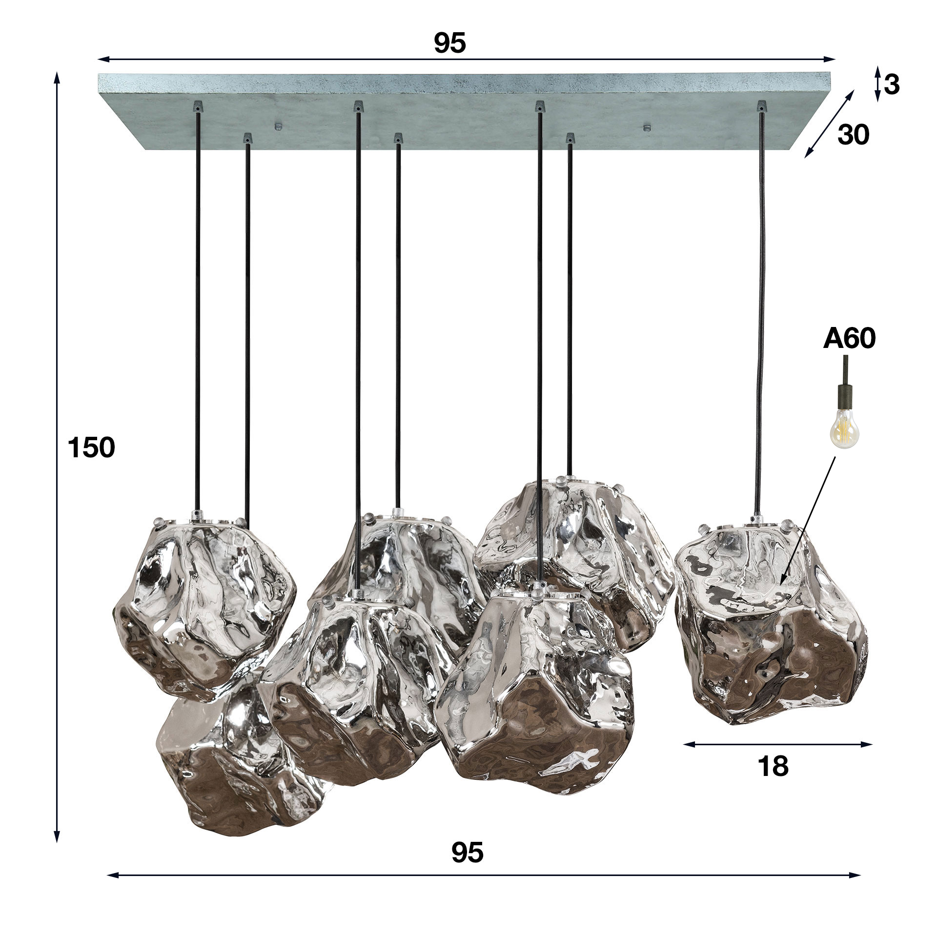 Hanglamp Rock 4+3-lichts / Chroom glas - Zijlstra