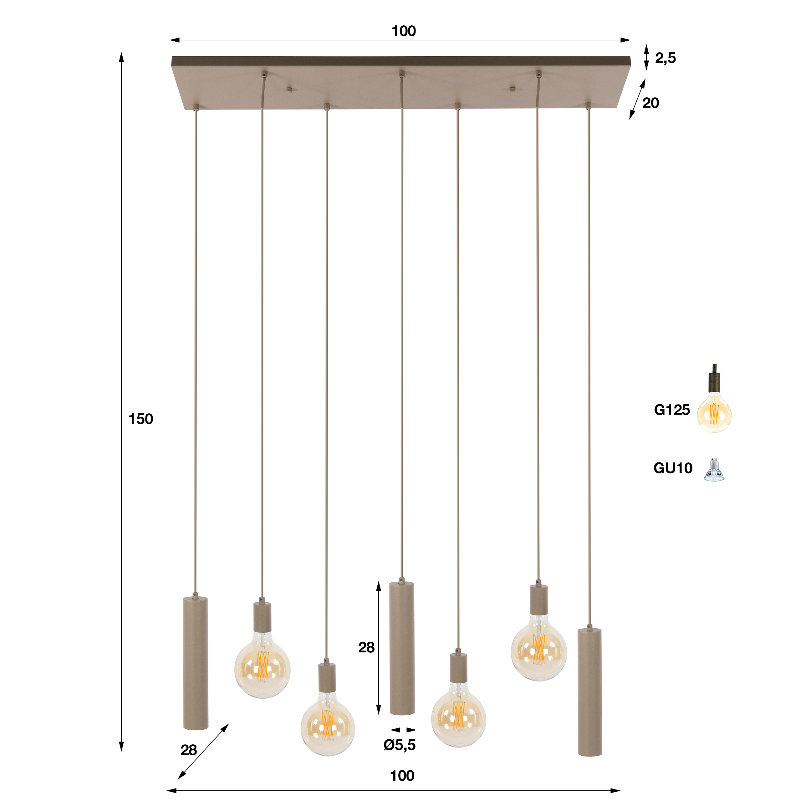 Pendelleuchte Senso 4+3-flammig in Beige - Emmo Design