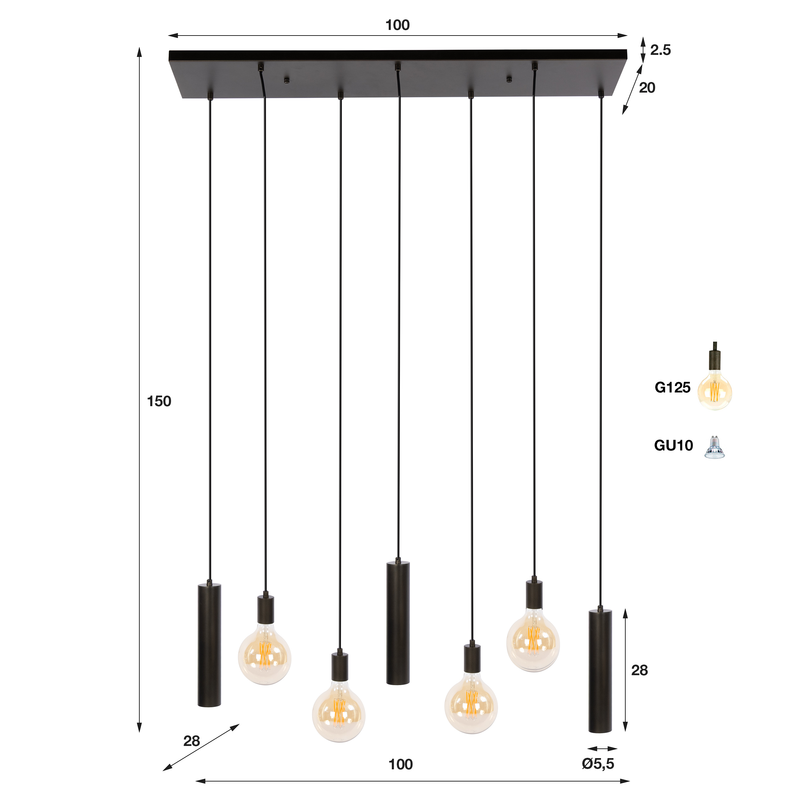 Pendelleuchte Senso 4+3-flammig in Sienna Braun - Emmo Design