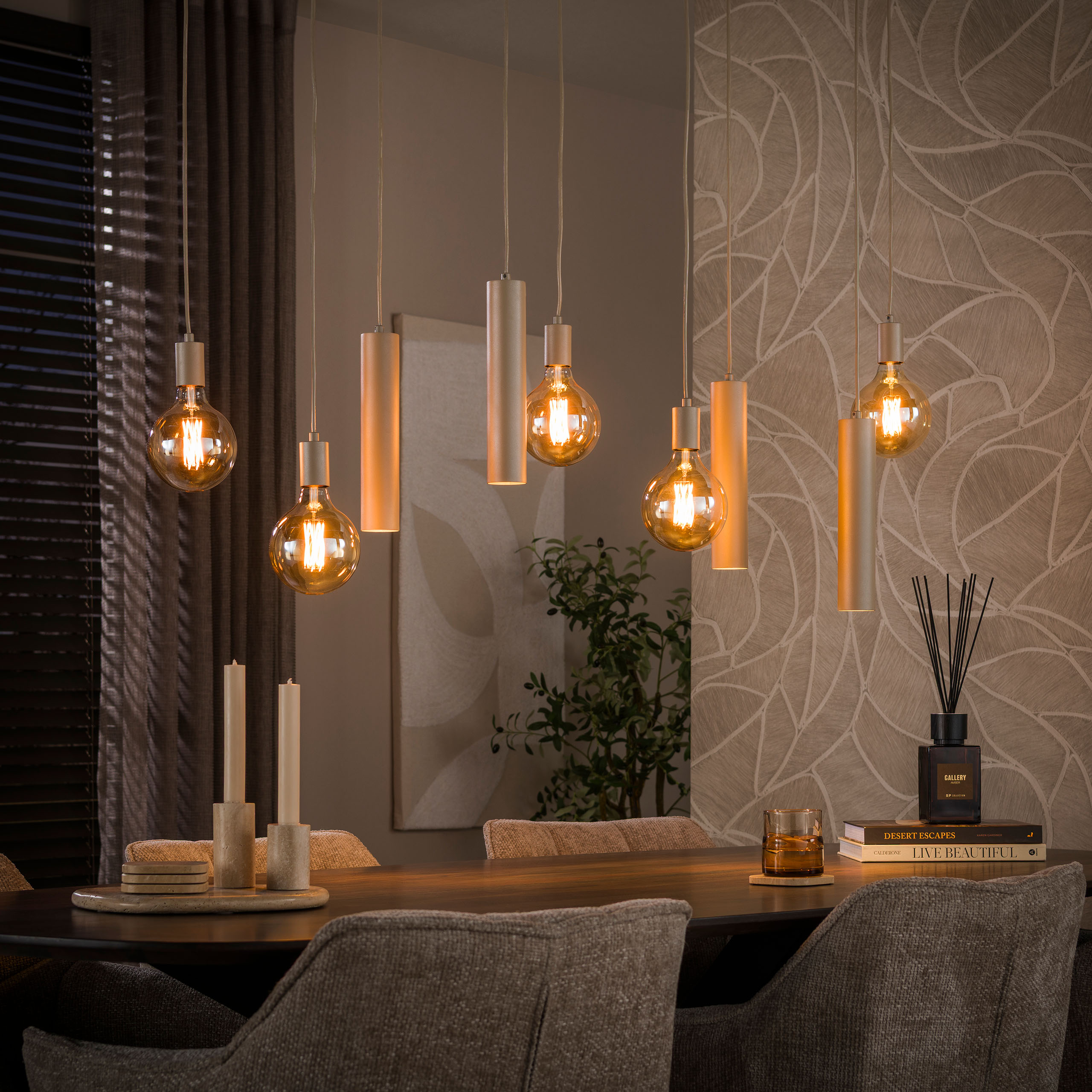 Hanglamp Senso 5+4-lichts / Beige - Zijlstra