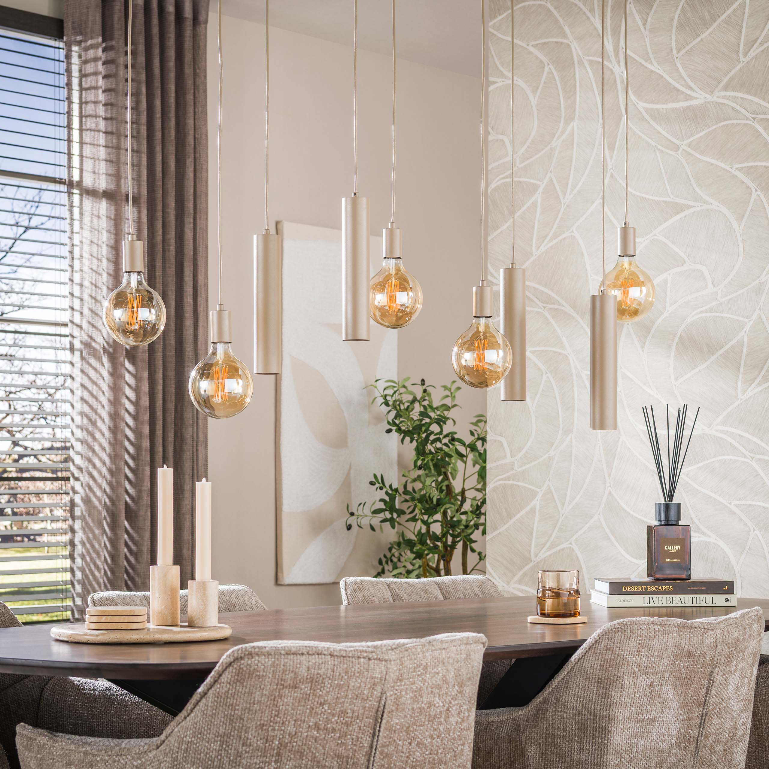 Hanglamp Senso 5+4-lichts / Beige - Zijlstra