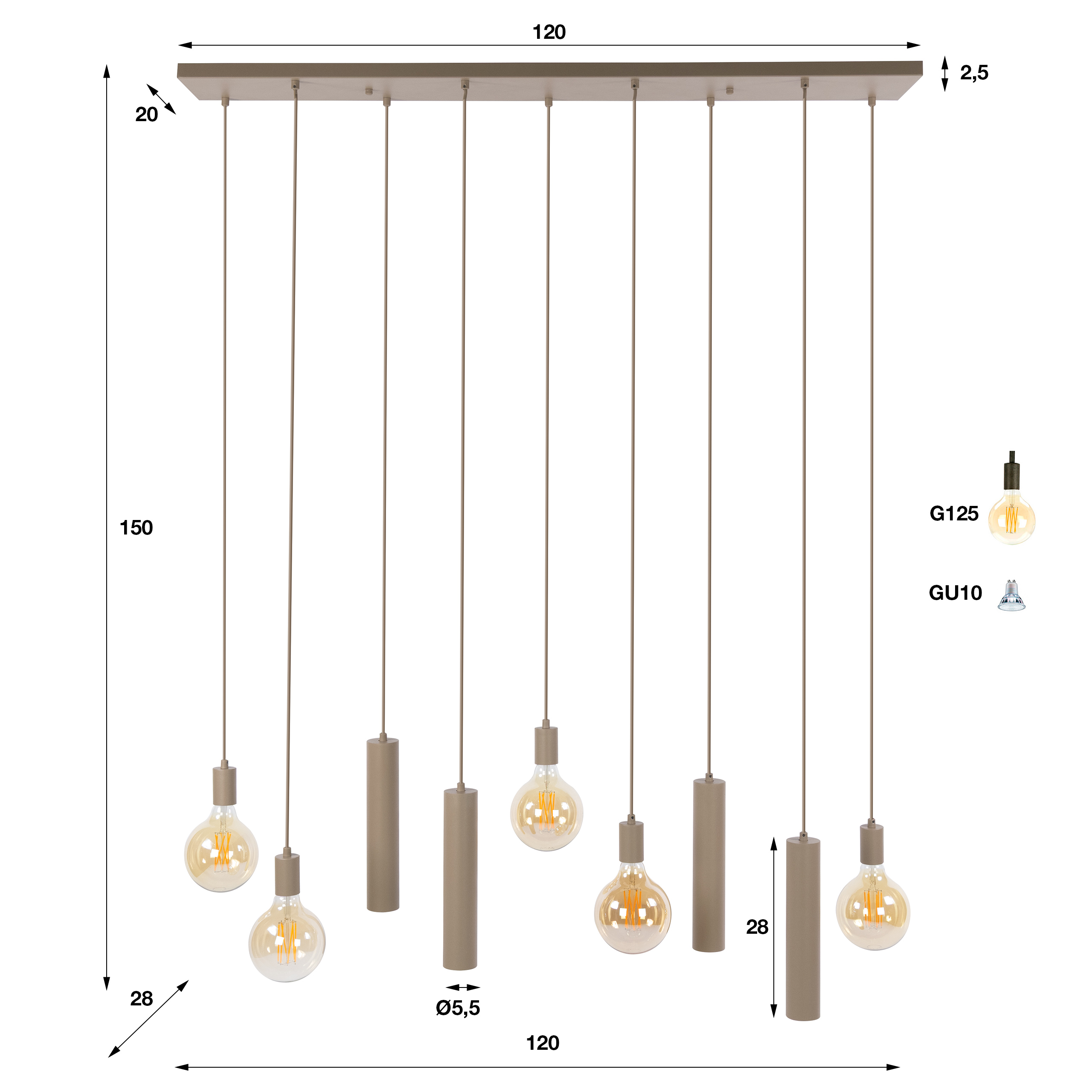 Pendelleuchte Senso 5+4-flammig in Beige - Emmo Design
