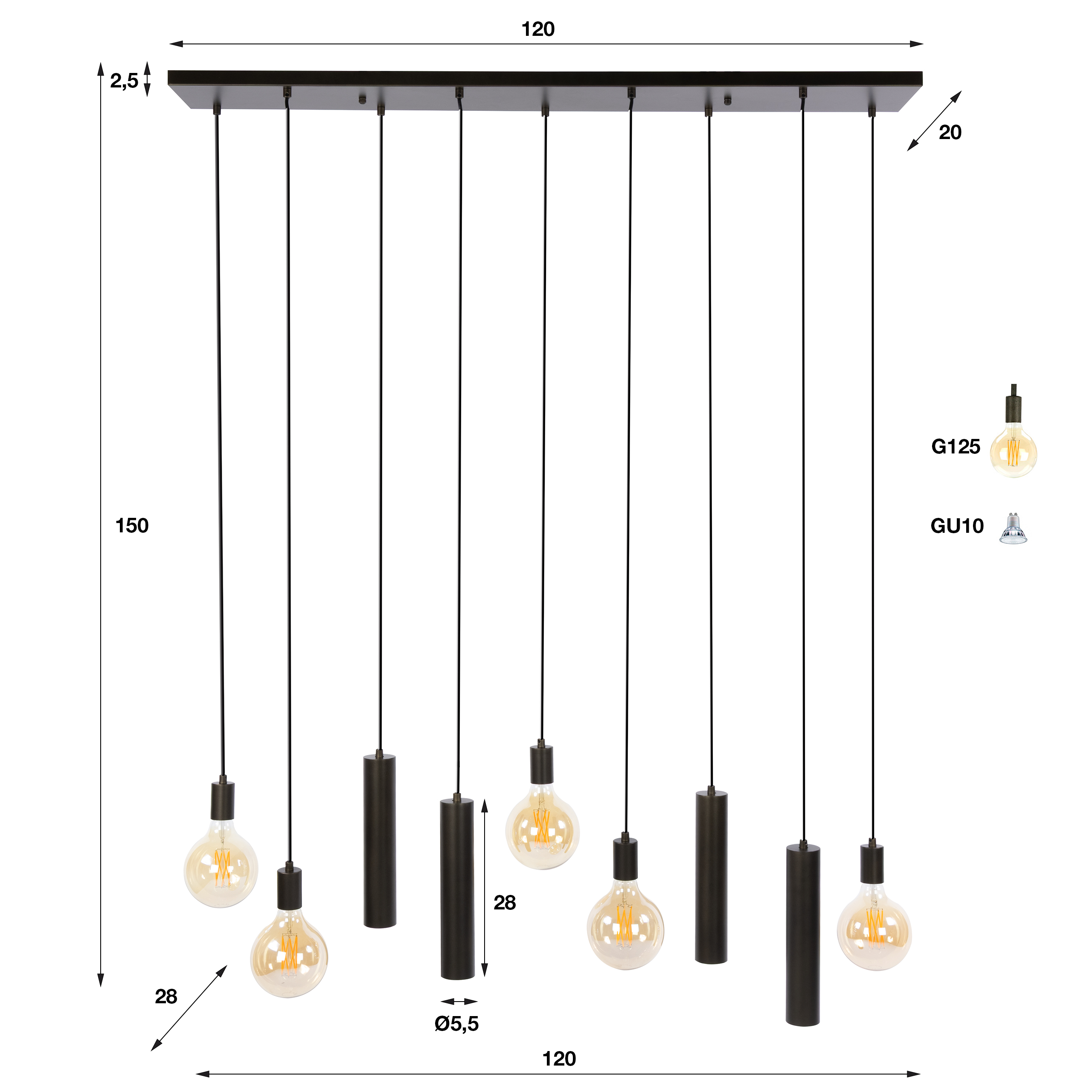 Pendelleuchte Senso 5+4-flammig in Sienna Braun - Emmo Design