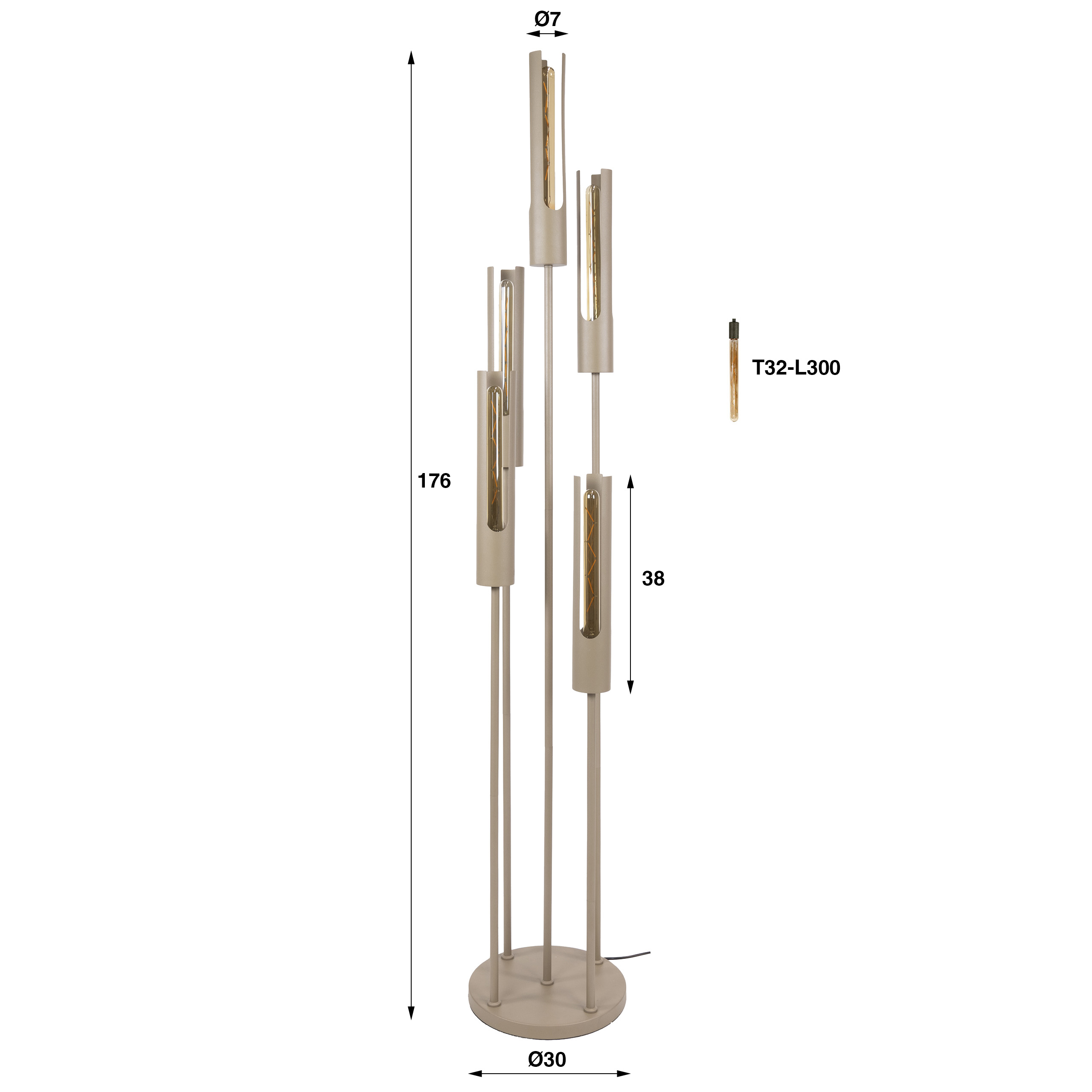 Floor Lamp Tube Stepped 5-light / Beige - Zijlstra
