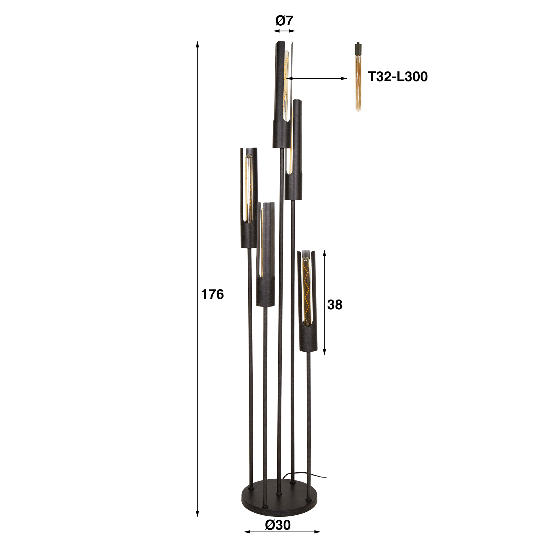 Floor Lamp Tube Stepped 5-light / Arctic Black - Zijlstra