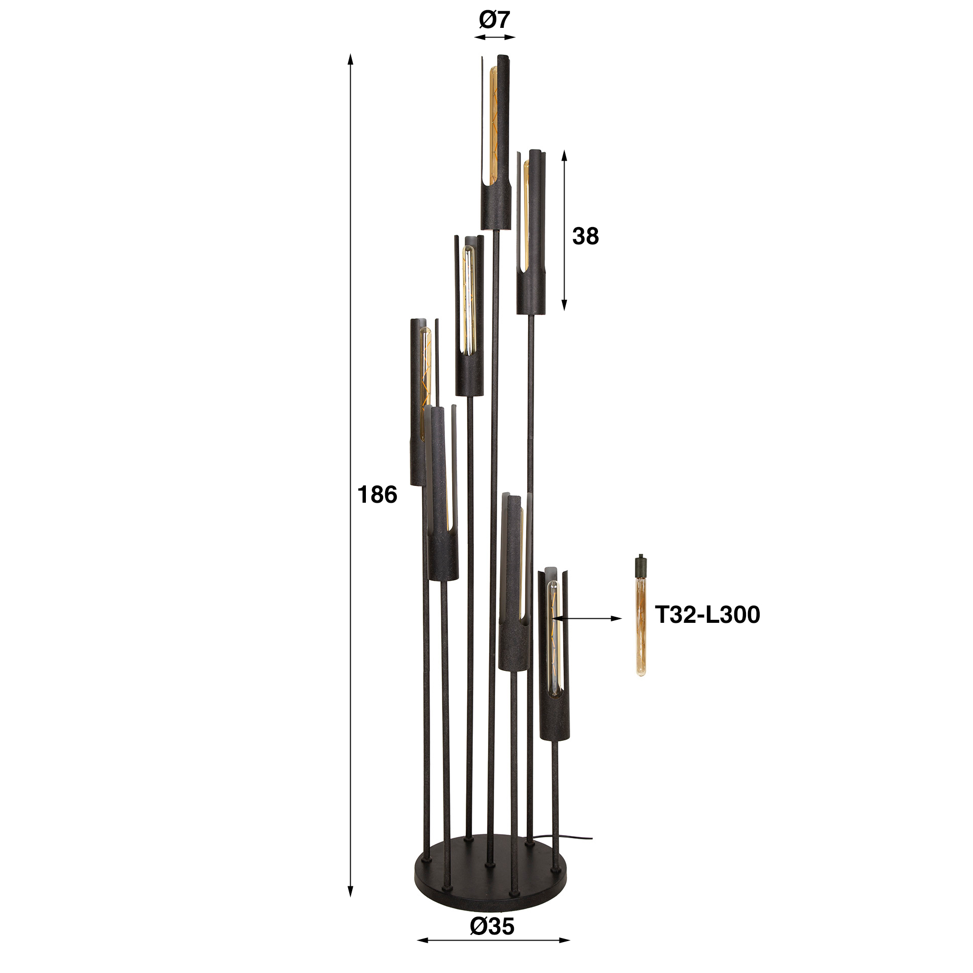 Floor lamp Tube tiered 7-light / Artic black - Zijlstra