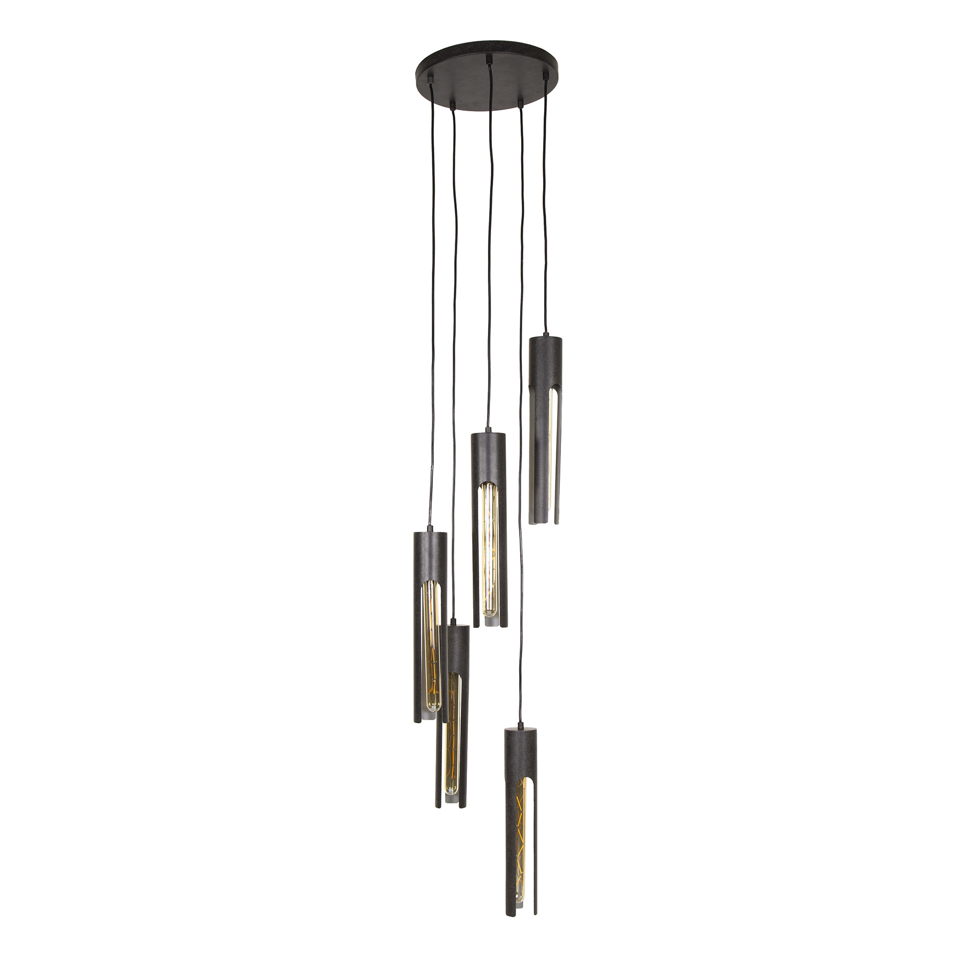 Pendelleuchte Tube getrapt 5-flammig in Artic Schwarz - Emmo Design