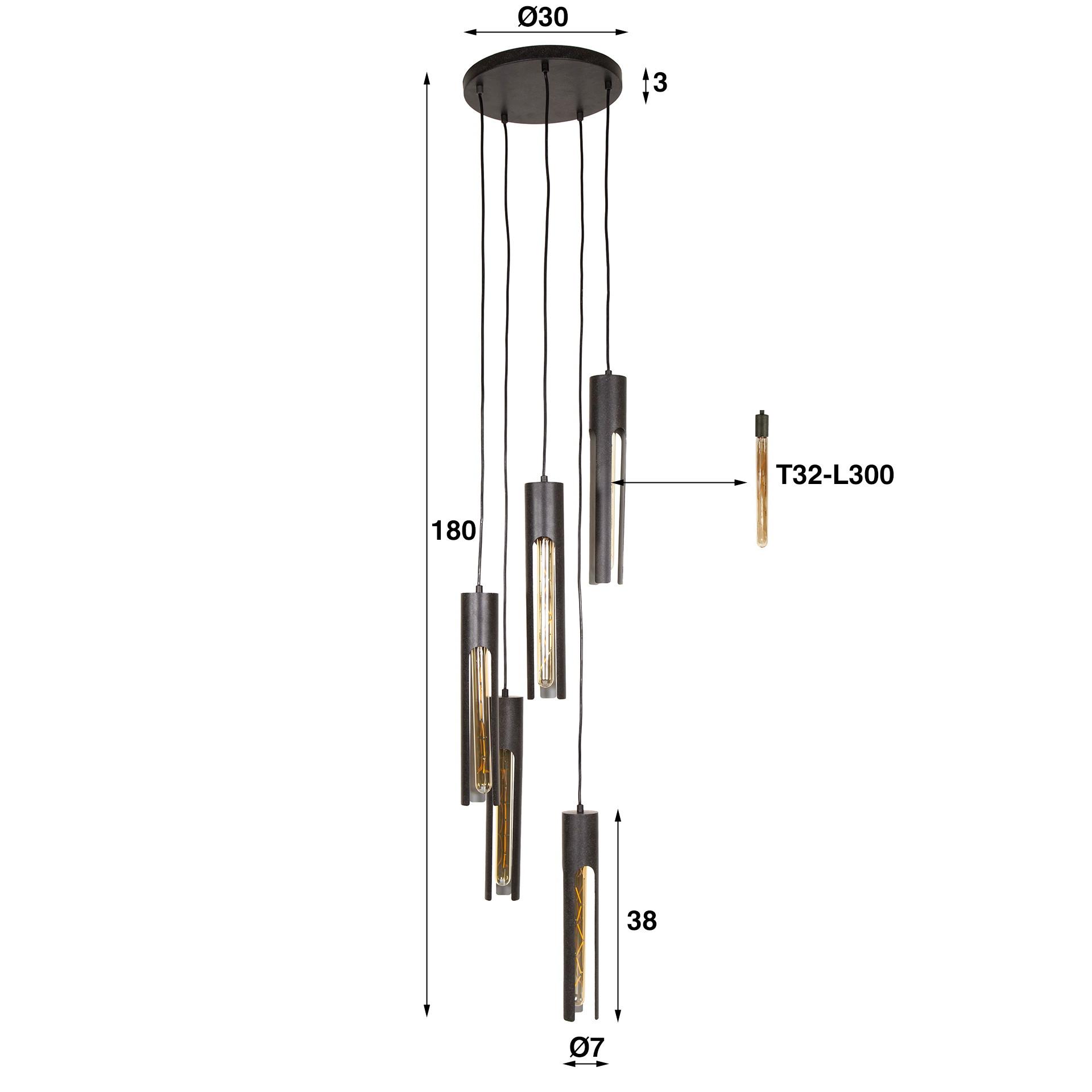 HanglampTube getrapt 5-lichts / Artic zwart - Zijlstra