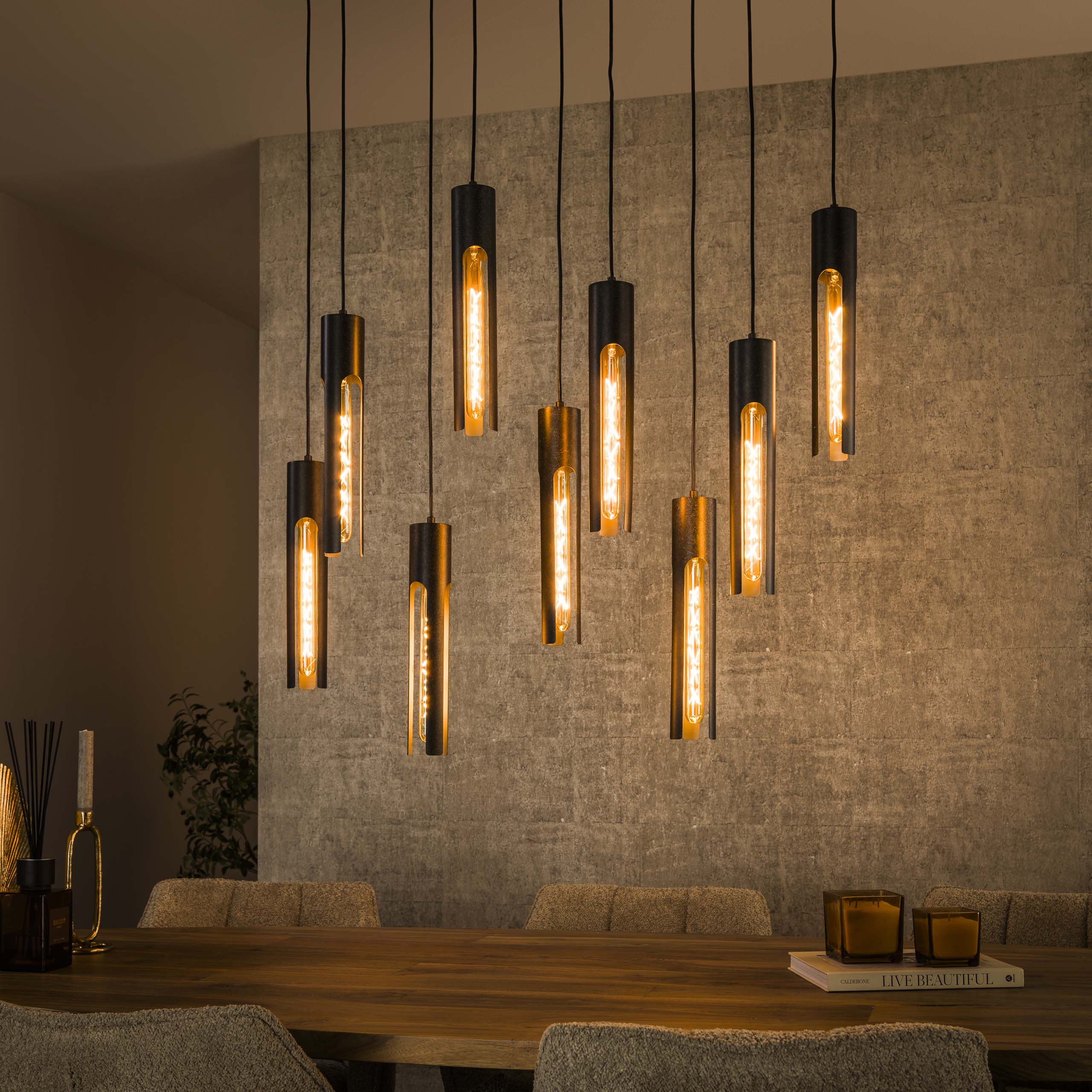 Hanglamp Tube 5+4-lichts / Artic zwart - Zijlstra