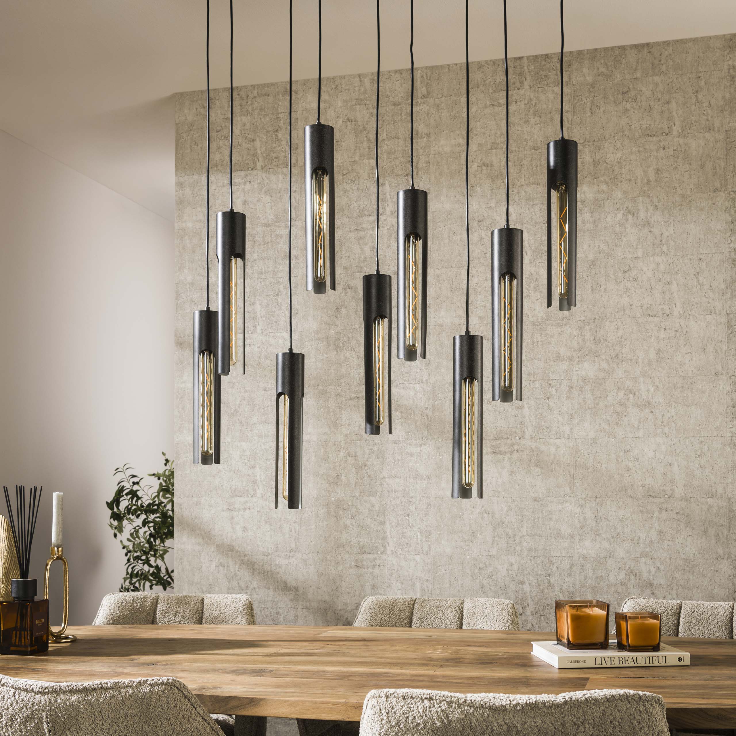 Hanglamp Tube 5+4-lichts / Artic zwart - Zijlstra