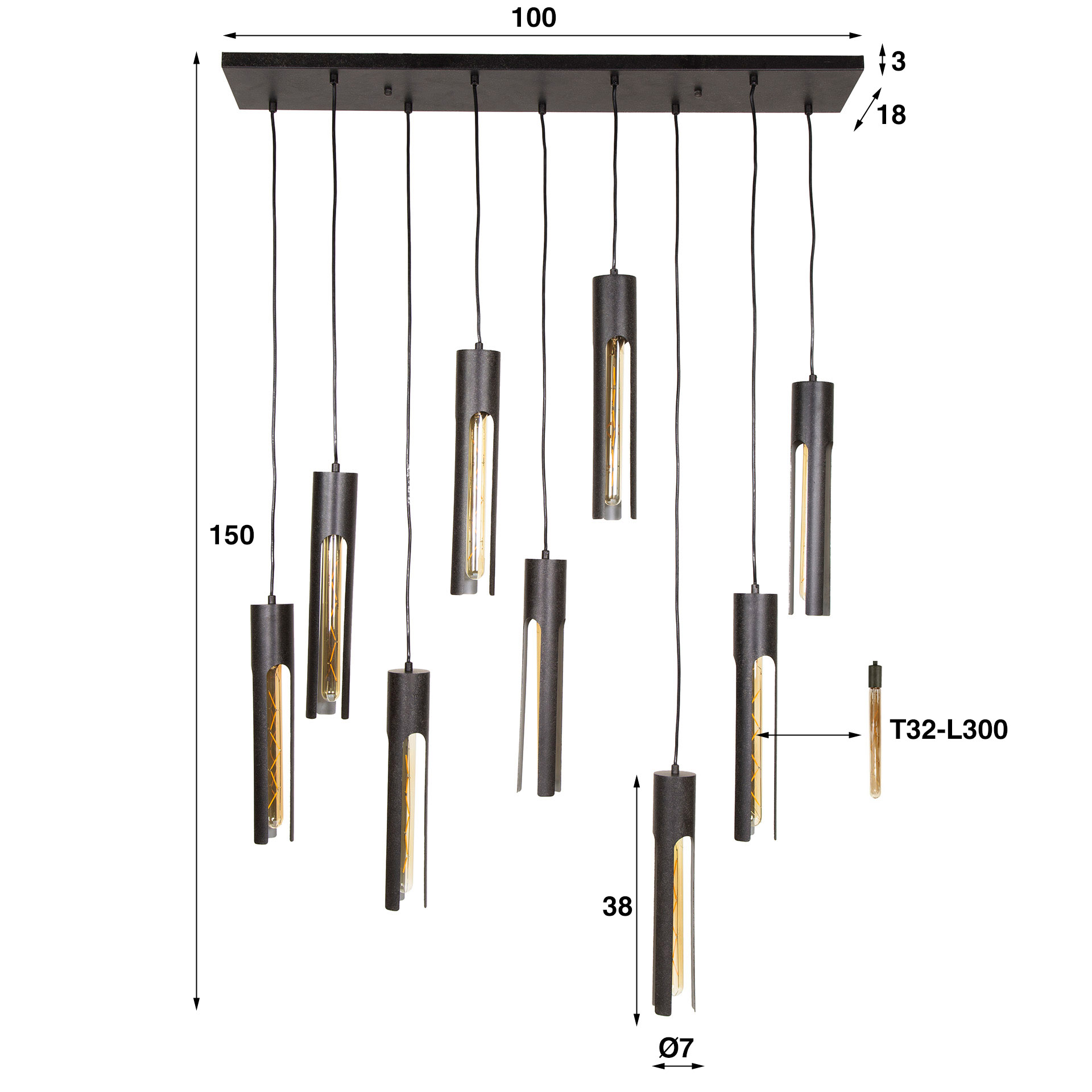 Hanglamp Tube 5+4-lichts / Artic zwart - Zijlstra