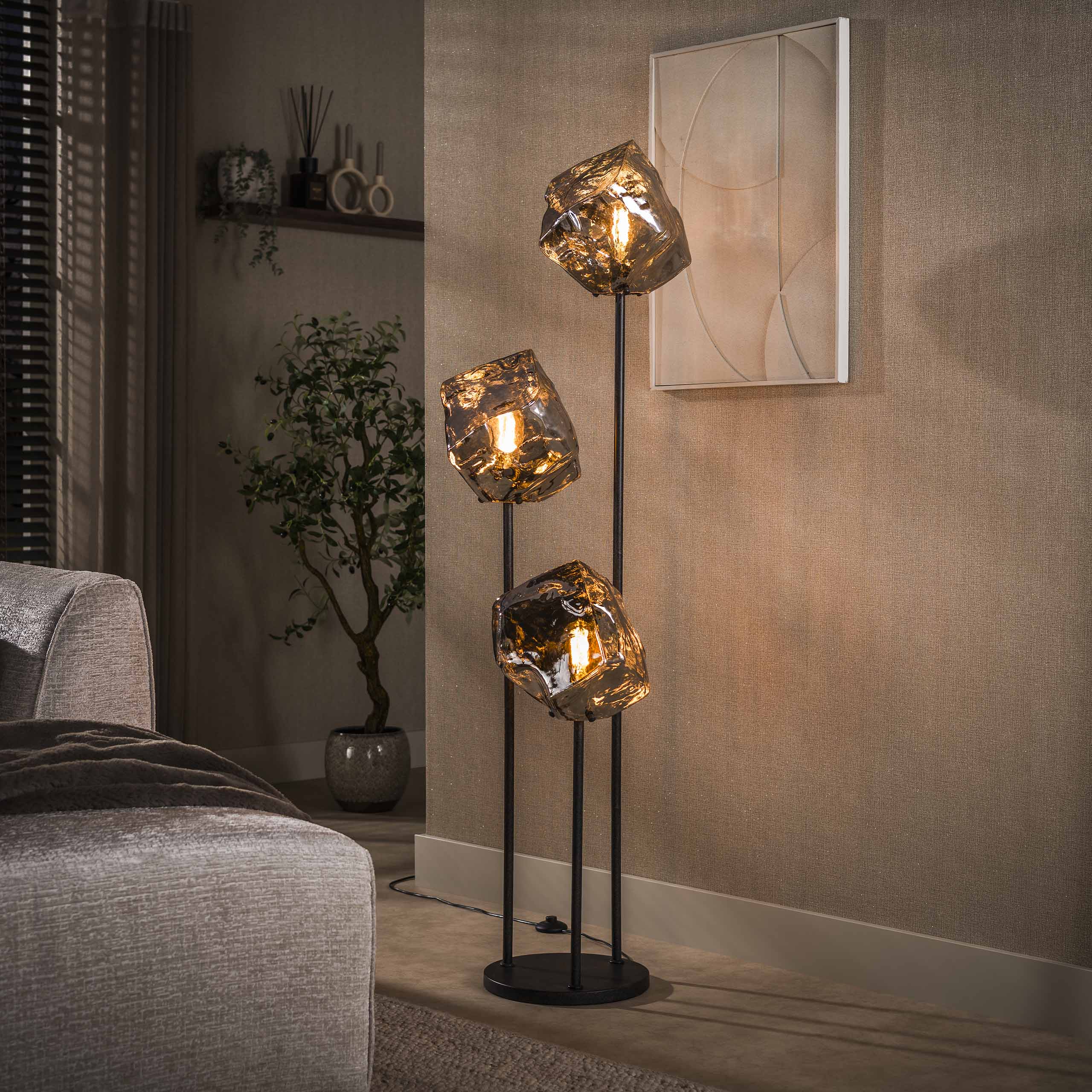 Floor lamp Rock tiered 3-light / Chrome glass - Zijlstra