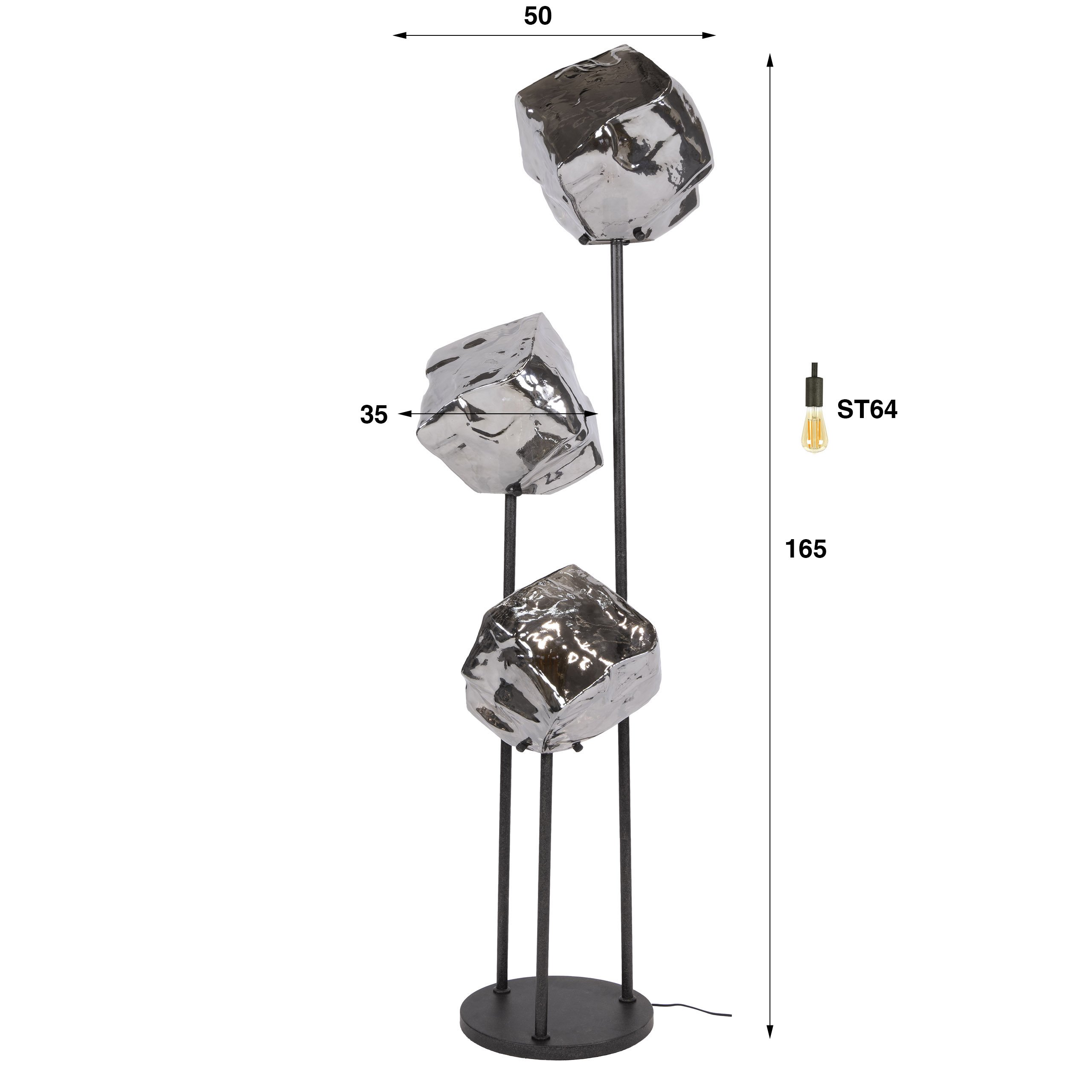 Floor lamp Rock tiered 3-light / Chrome glass - Zijlstra