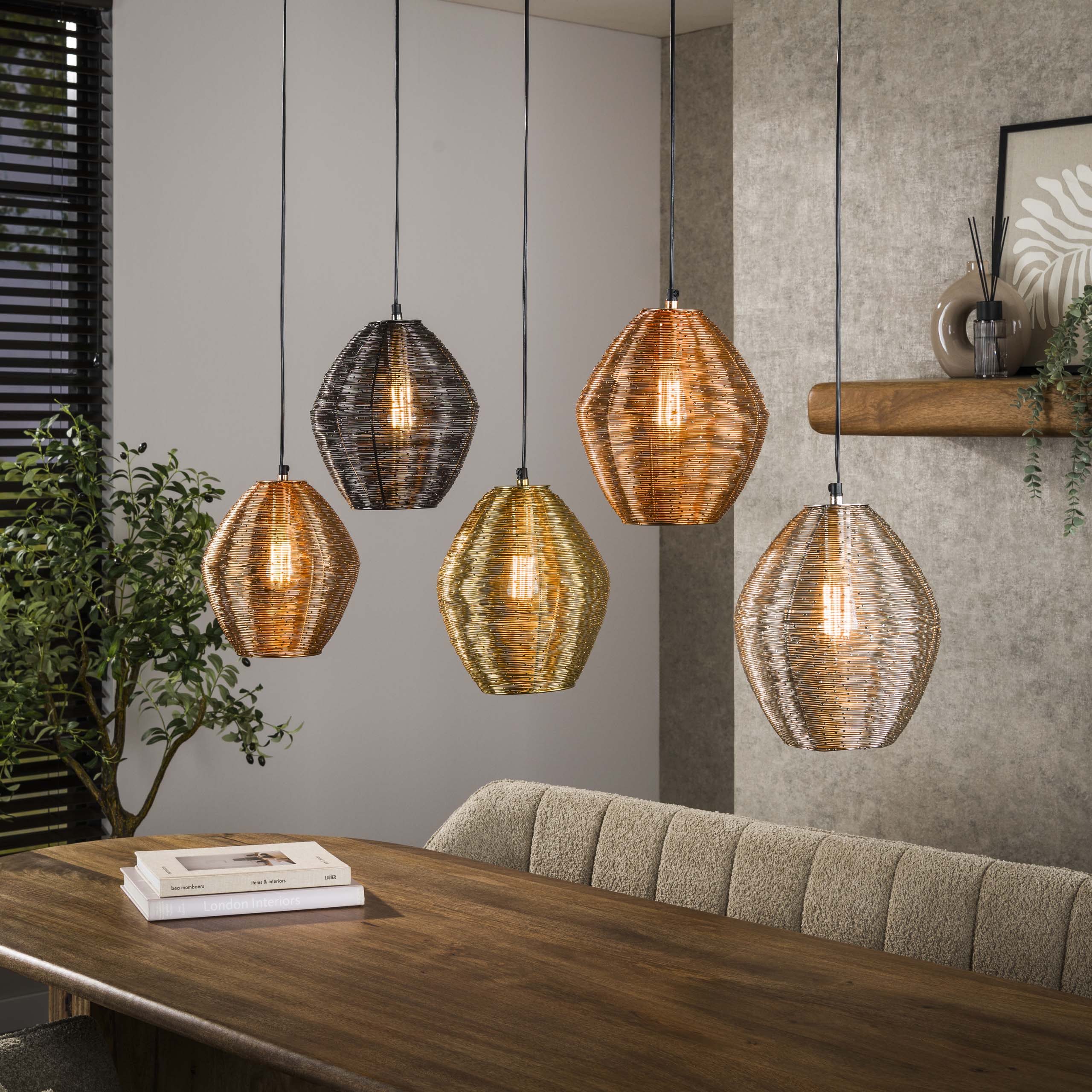 Hanglamp Web 5-lichts / Mat nikkel mix - Zijlstra