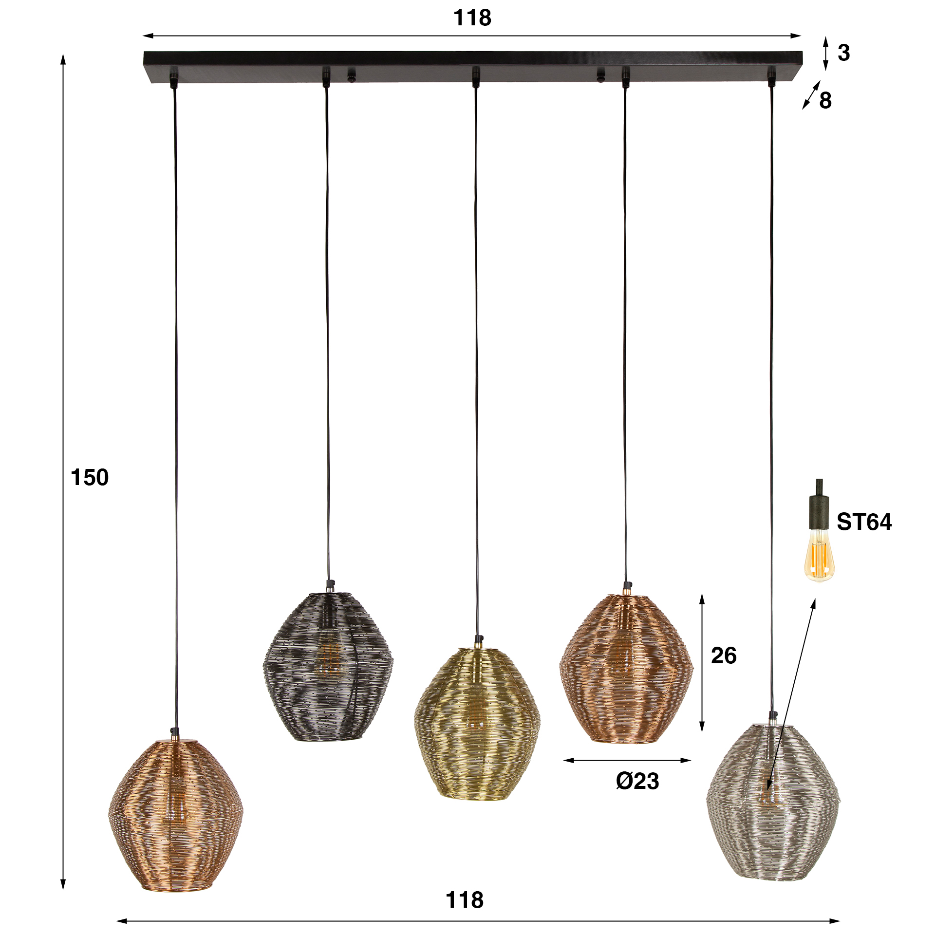 Hanglamp Web 5-lichts / Mat nikkel mix - Zijlstra