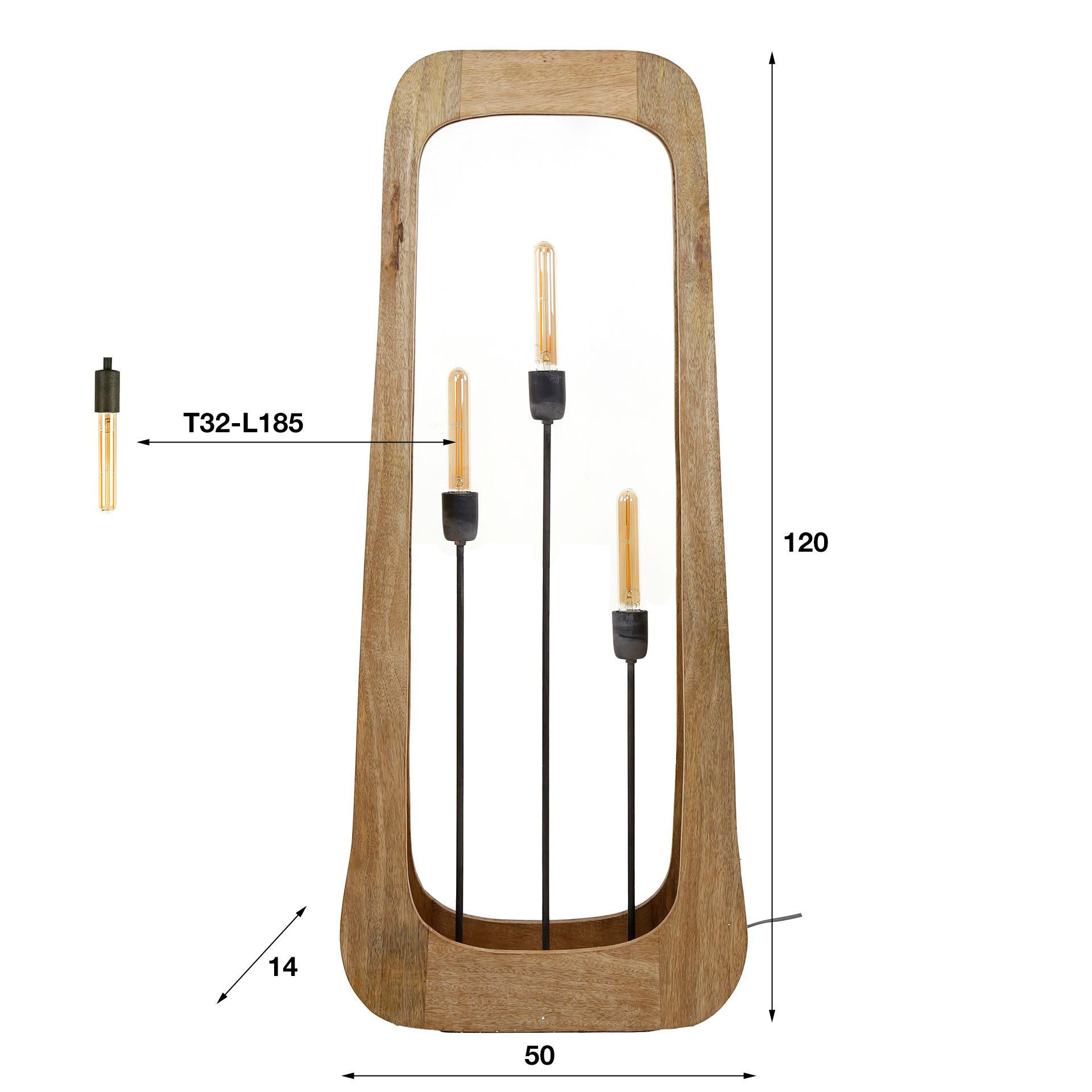 Lámpara de pie Bray 3 luces / Madera maciza de mango - Zijlstra