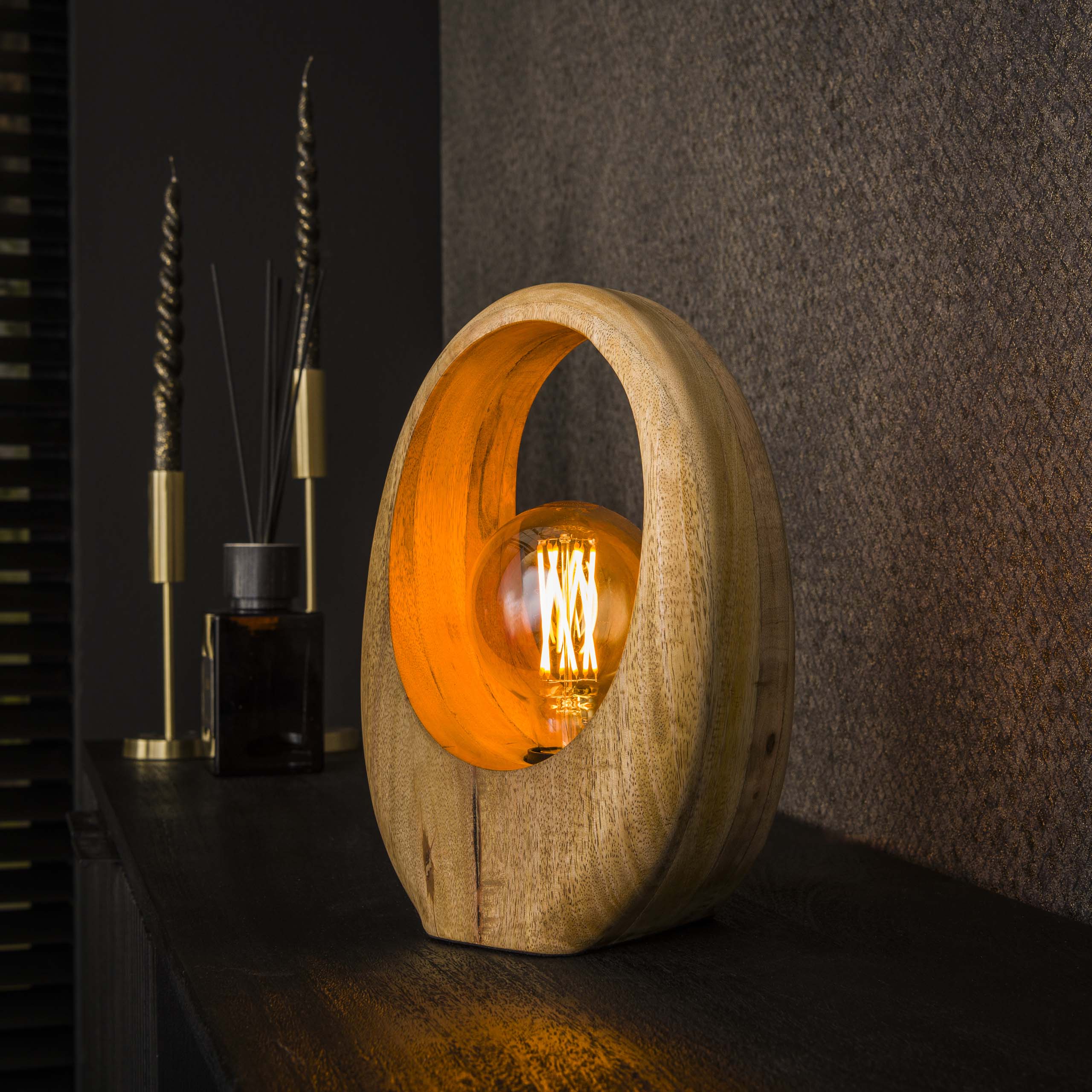 Tischleuchte Arch Wood 1-flammig / Massives Mangoholz - Zijlstra