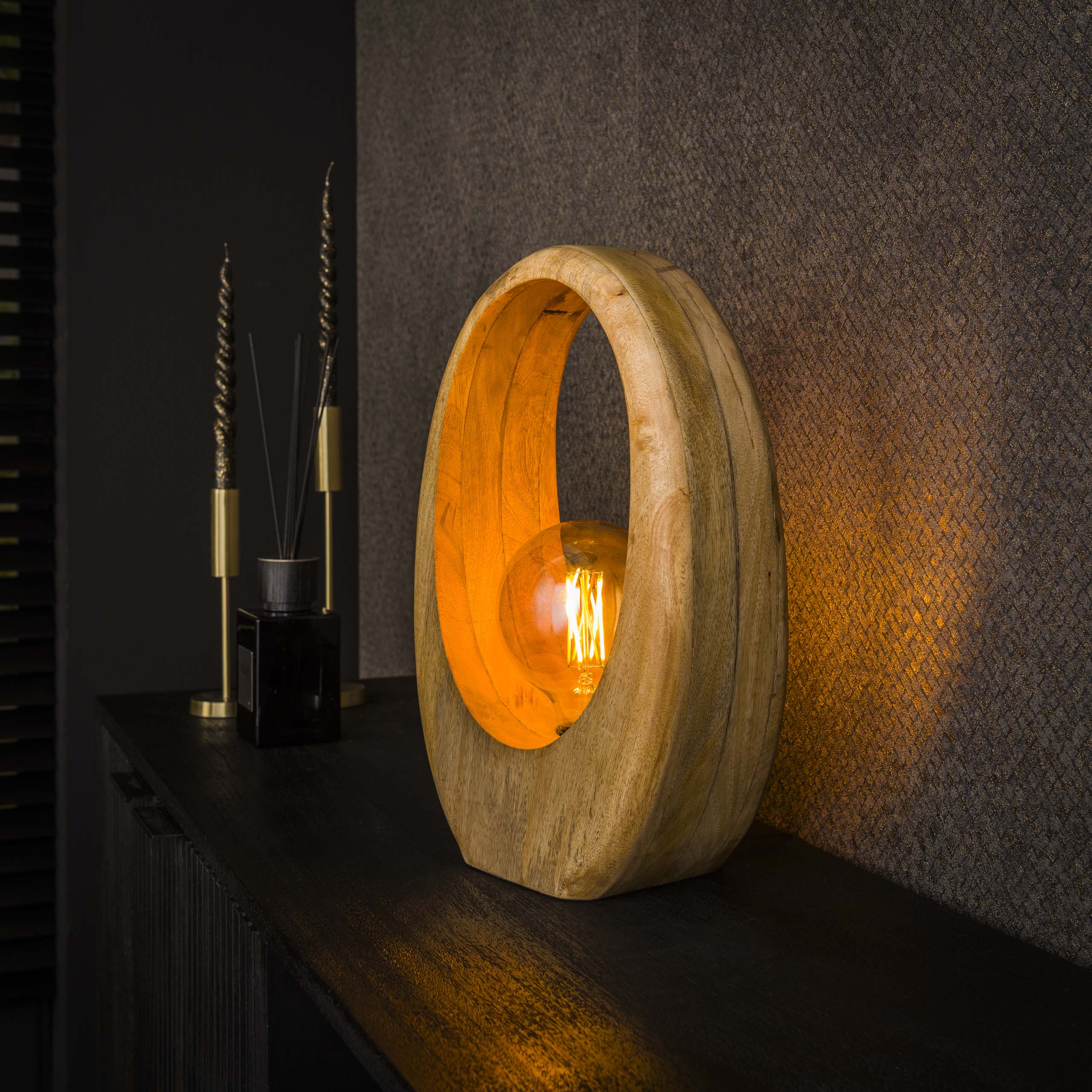 Tischleuchte Arch Wood L 1-flammig / Massives Mangoholz - Zijlstra