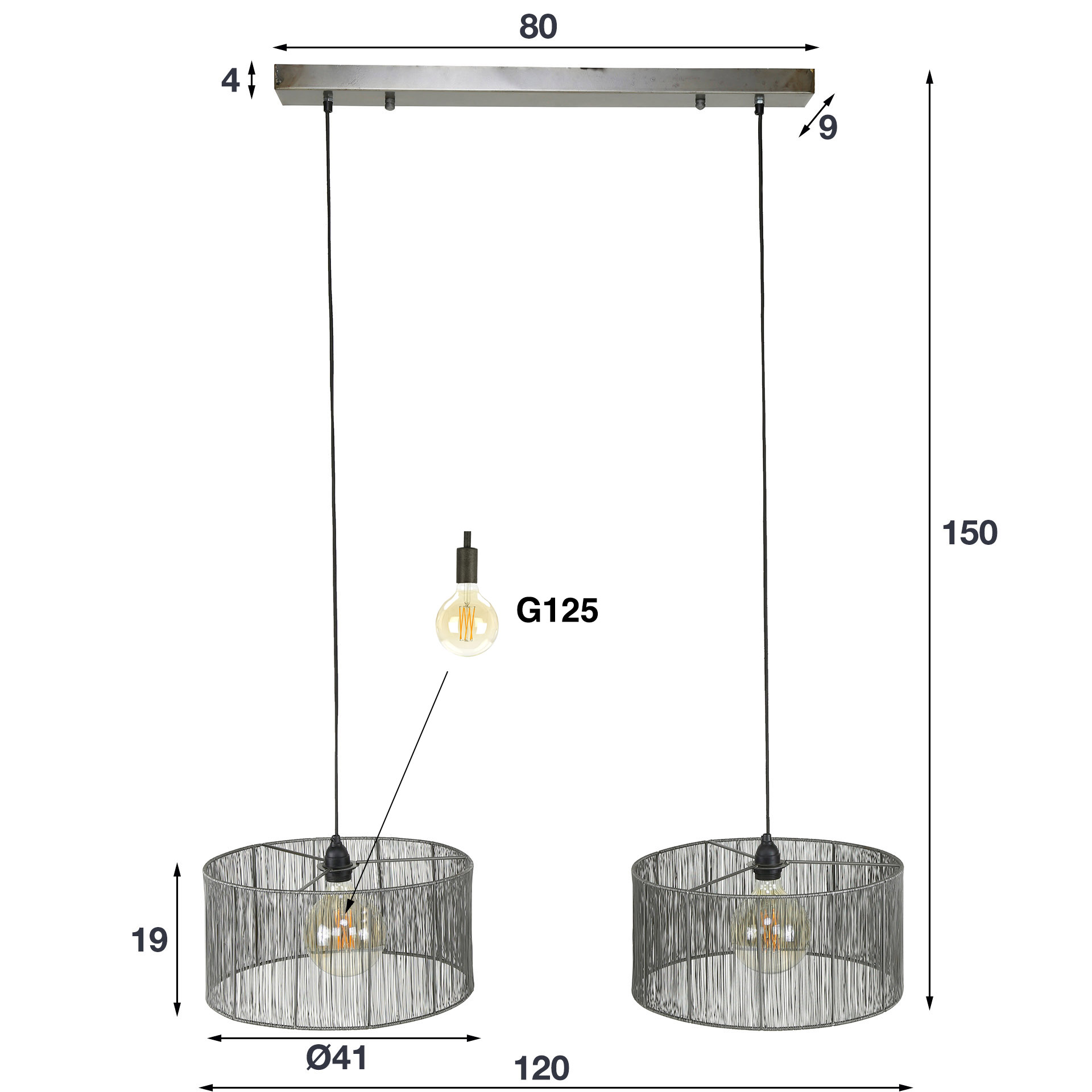 Hanglamp Stringshade 2-lichts / Zwart nikkel - Zijlstra