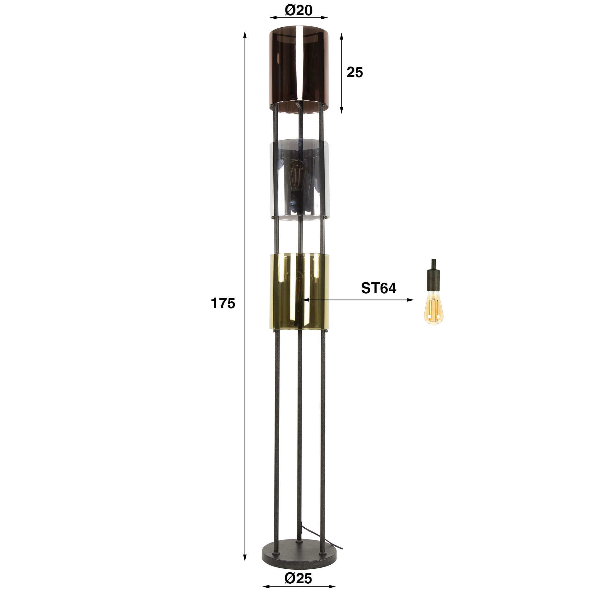Floor lamp Lucente Tricolore 3-light / Artic black - Zijlstra