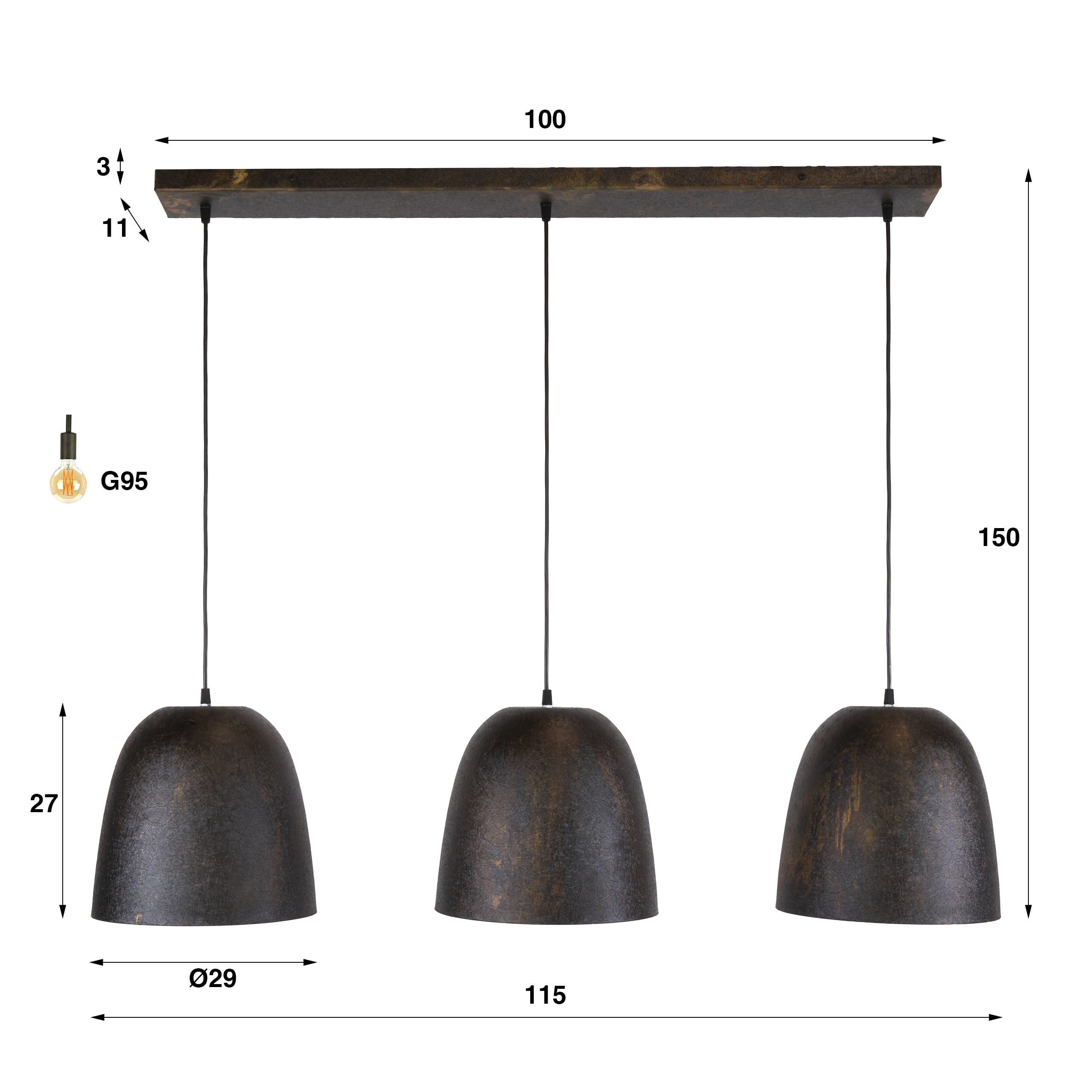 Hanglamp Nova 3-lichts / Smoked brown - Zijlstra
