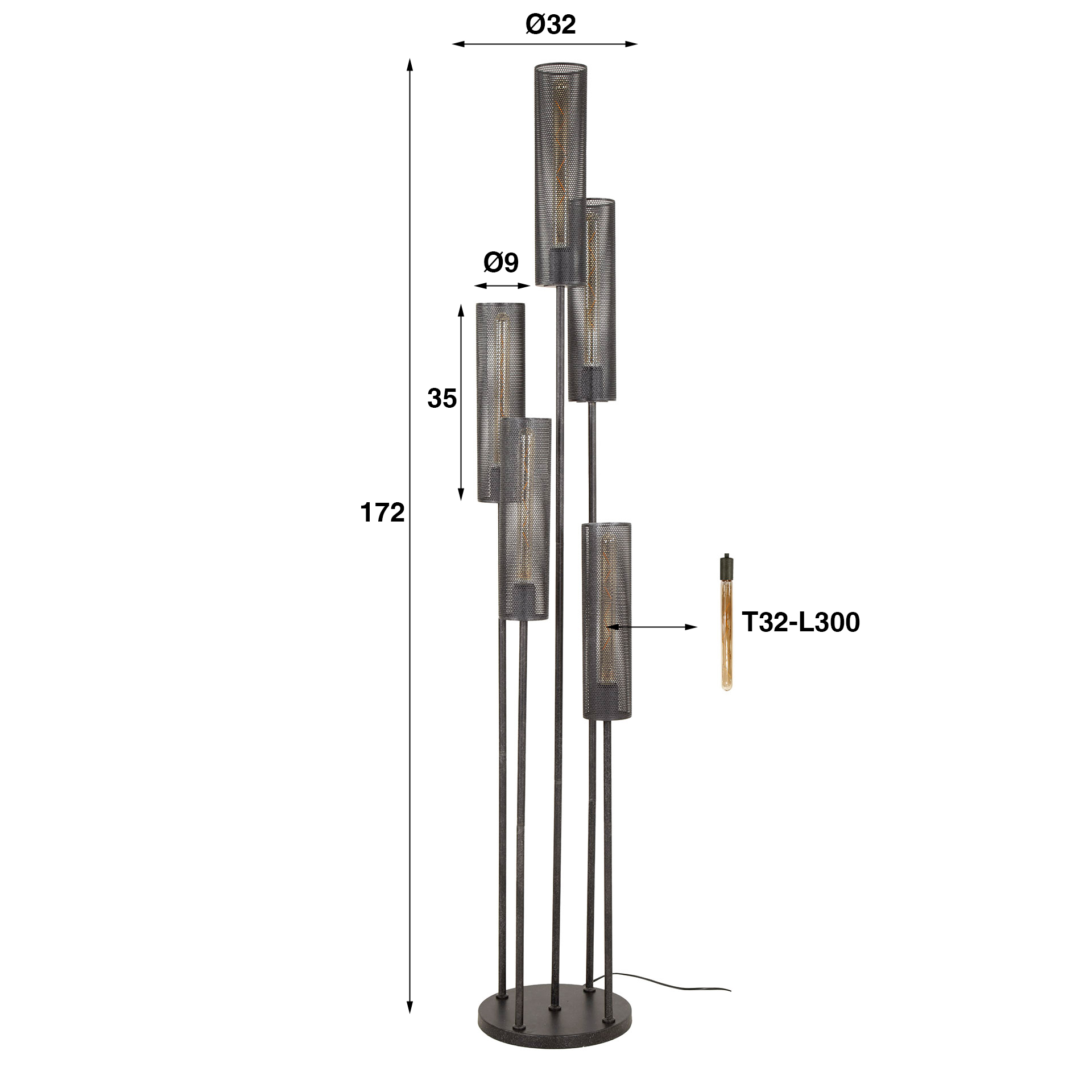 Floor Lamp Tube Mesh tiered 5-light / Artic black - Zijlstra