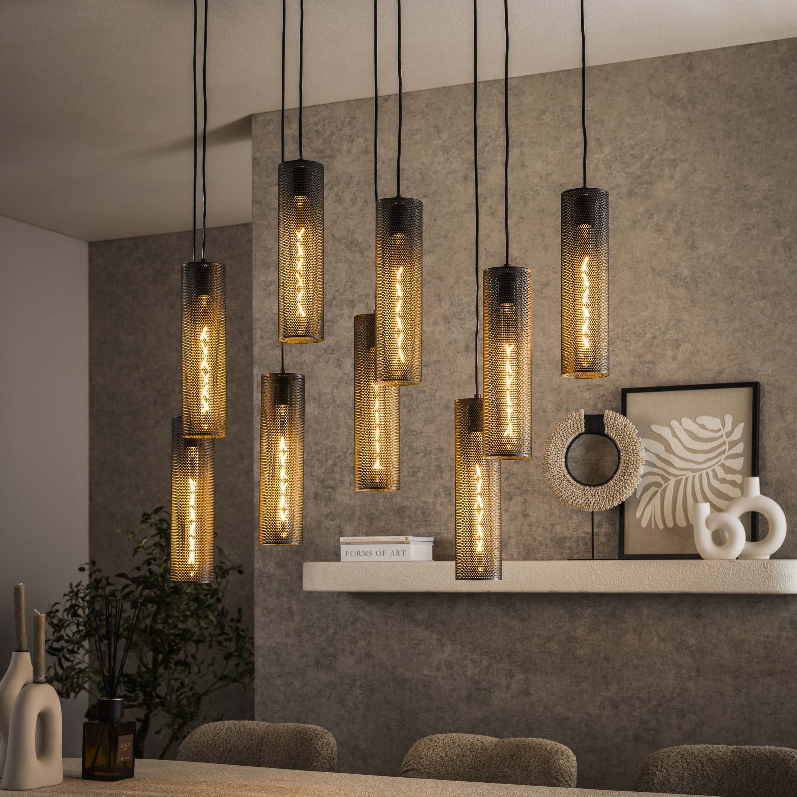 Hanglamp Tube Mesh 5+4-lichts / Artic zwart - Zijlstra