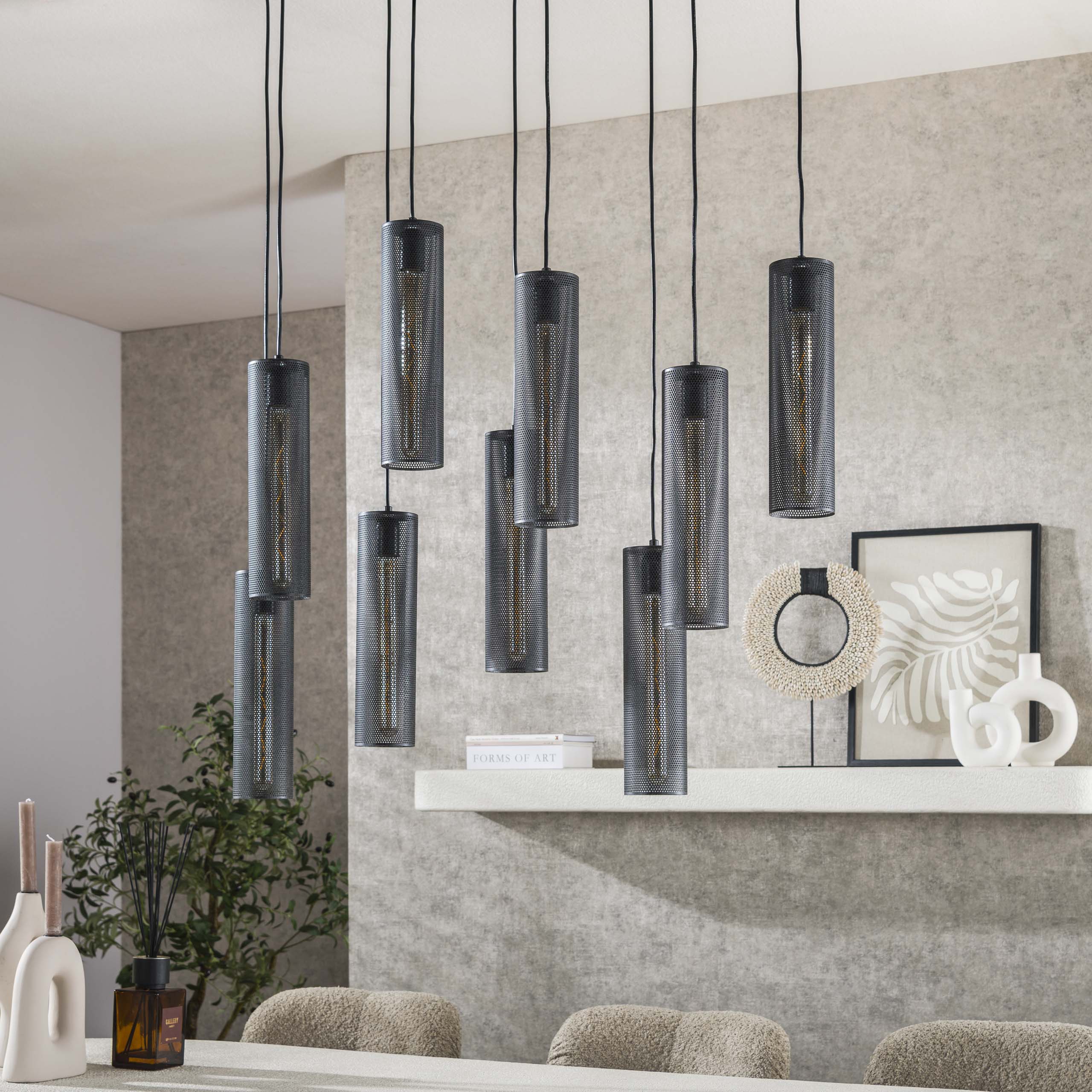 Pendelleuchte Tube Mesh 5+4-flammig in Artic Schwarz - Emmo Design