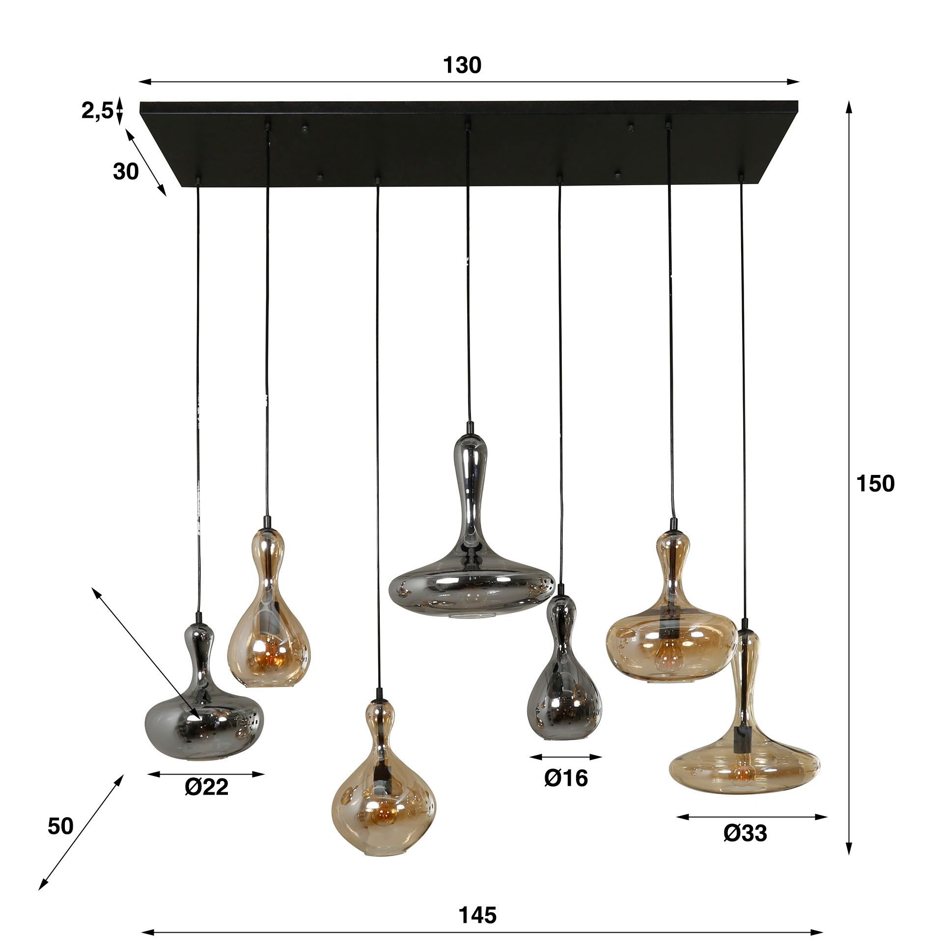 Hanglamp Karaf 4+3-lichts / Artic zwart - Zijlstra
