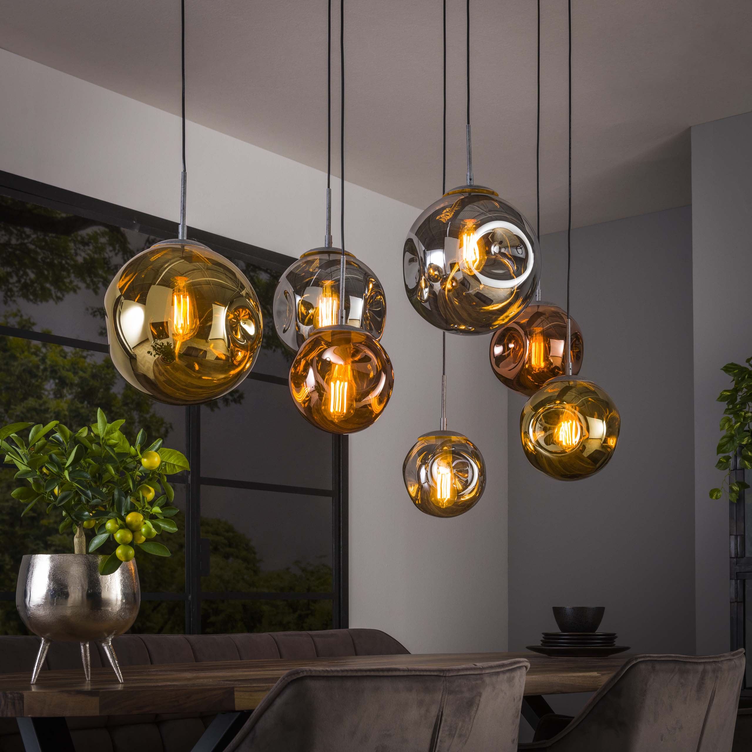 Hanglamp Stellar 4+3-lichts / Oud zilver - Zijlstra