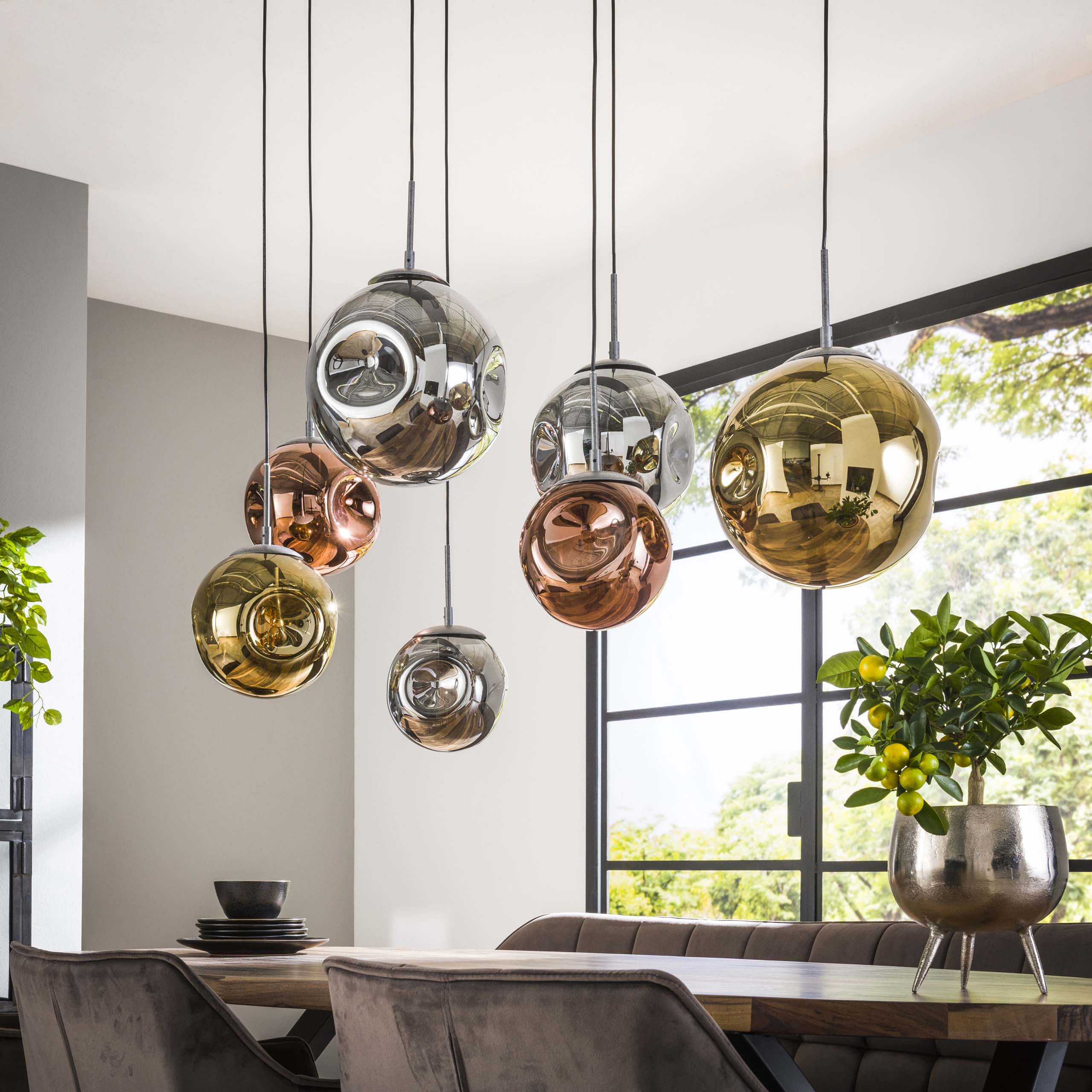 Hanglamp Stellar 4+3-lichts / Oud zilver - Zijlstra