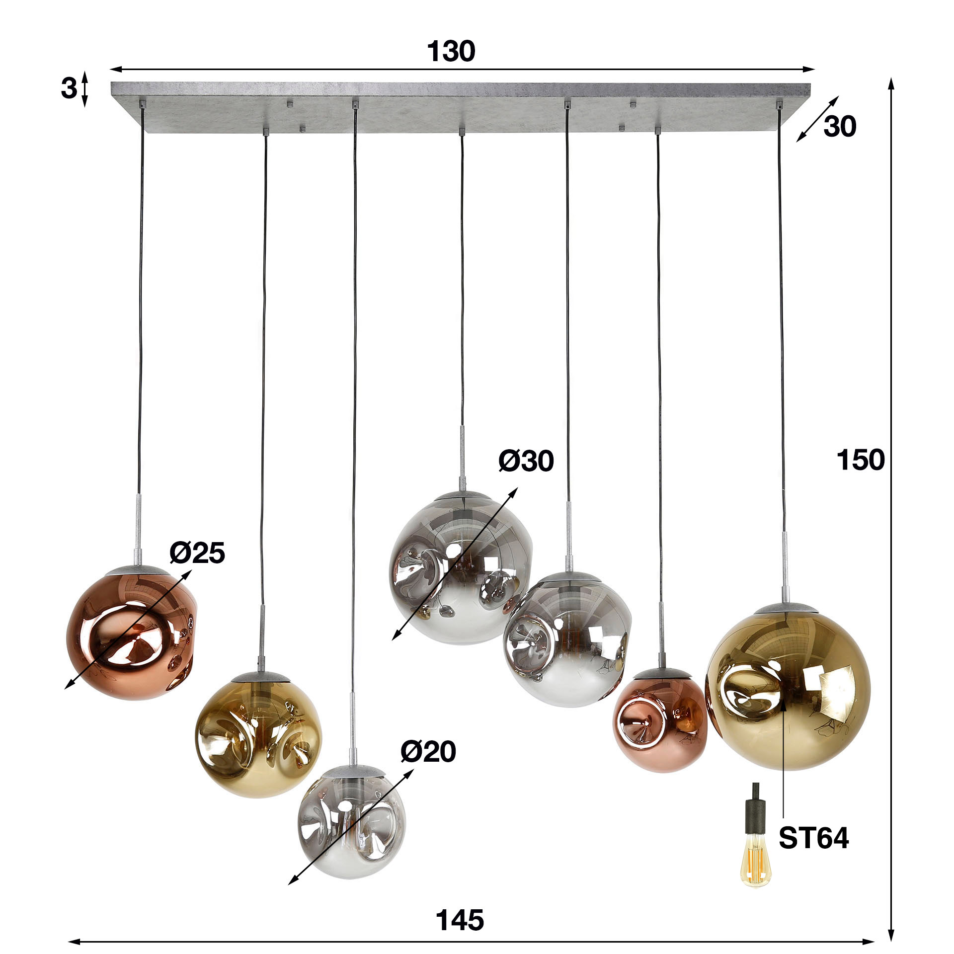 Pendelleuchte Stellar 4+3-flammig in Altsilber (Oud Silber) - Emmo Design