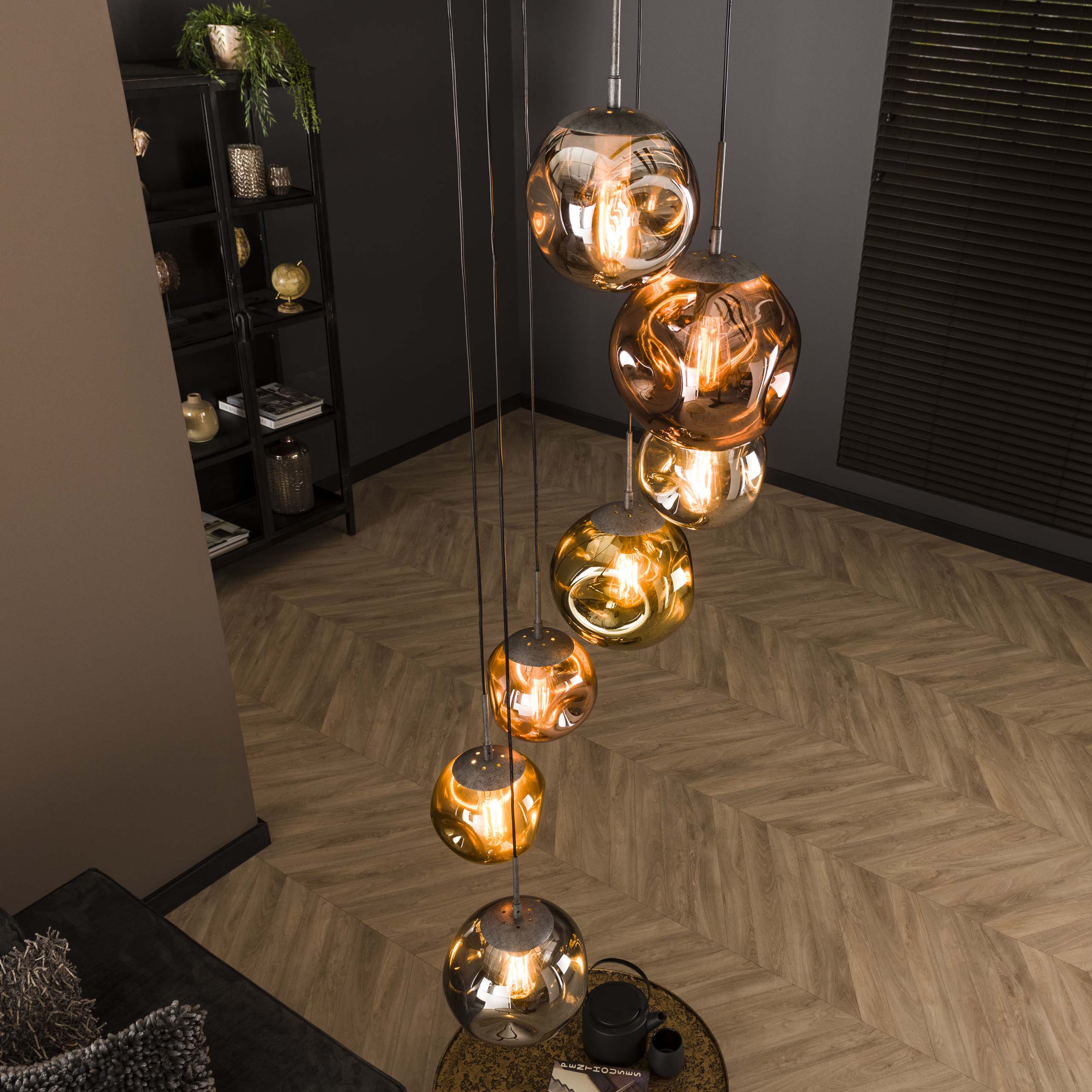 Pendelleuchte Stellar getrapt 7-flammig in Altsilber (Oud Silber) - Emmo Design