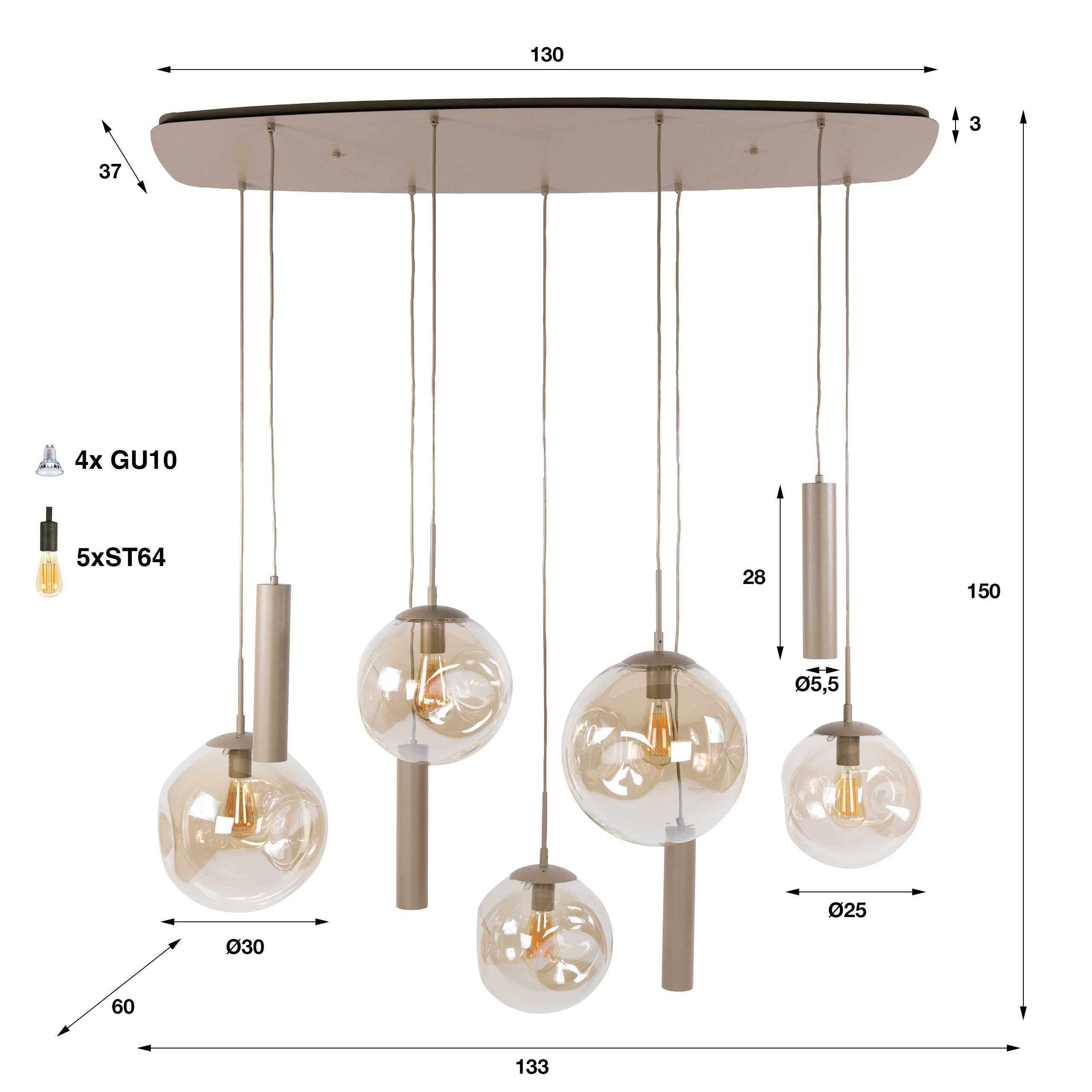 Hängeleuchte Stellar pendel 5+4-flammig / Beige - Zijlstra