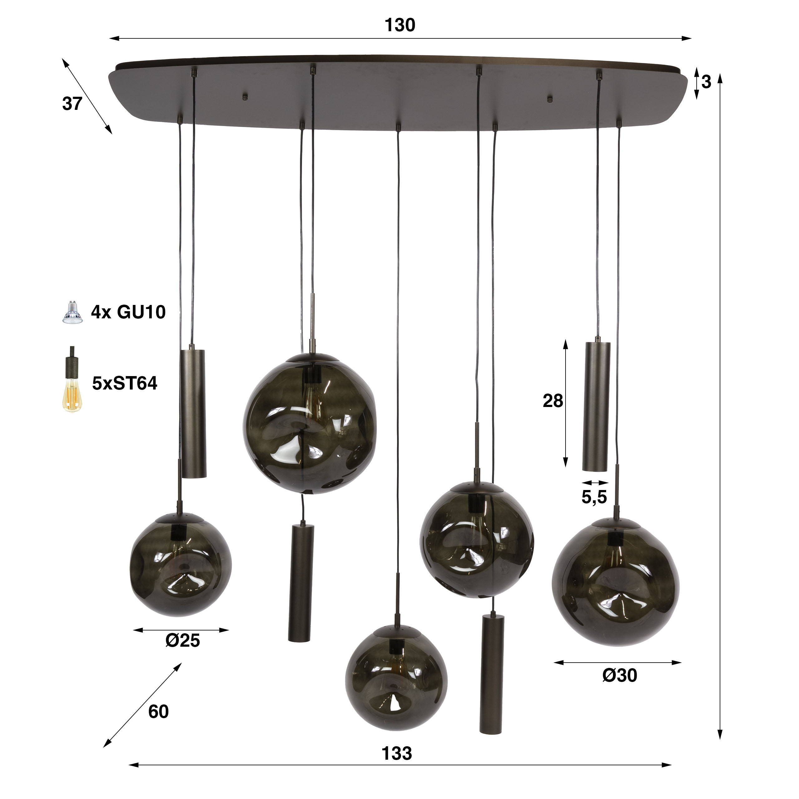 Pendelleuchte Stellar pendel 5+4-flammig in Sienna Braun - Emmo Design
