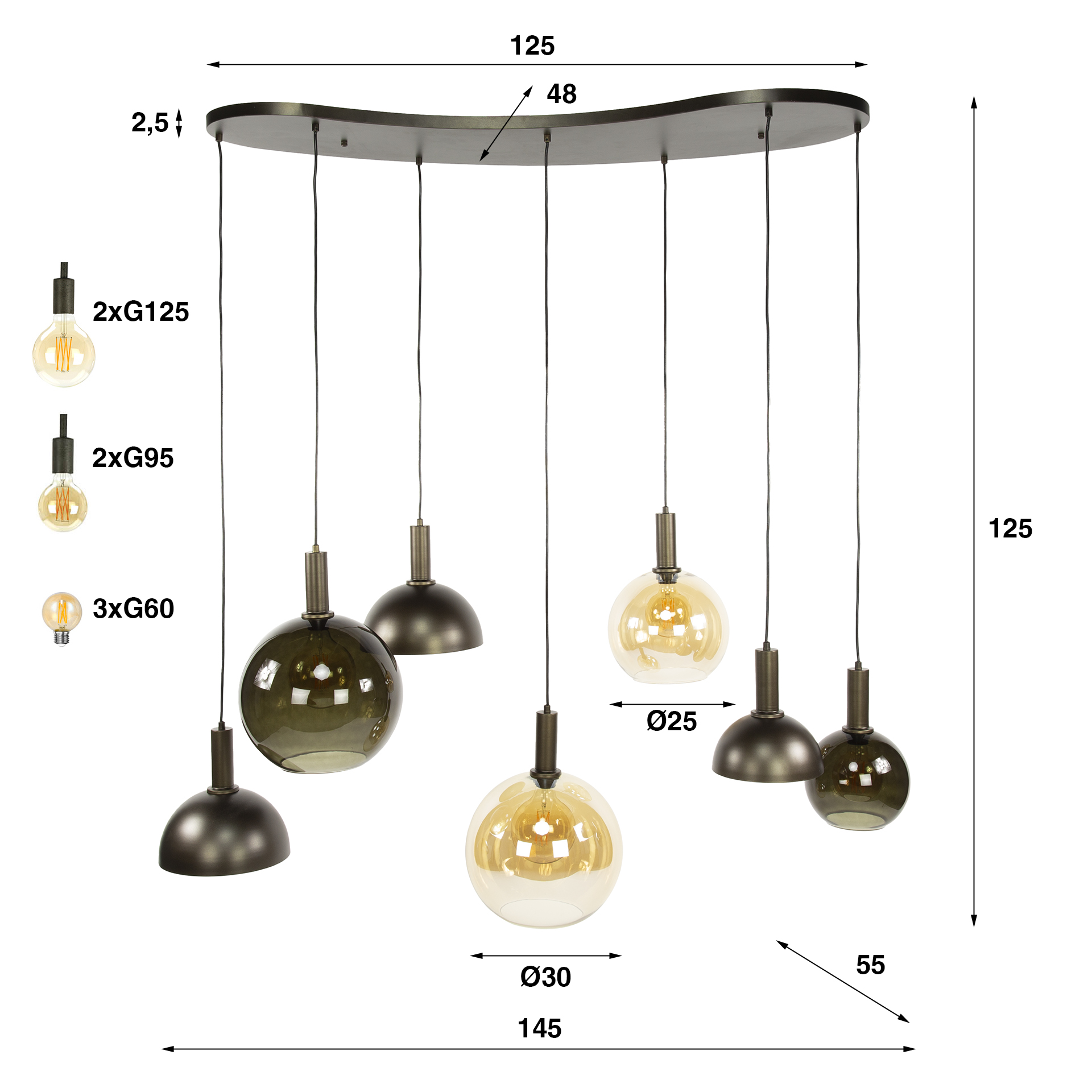 Pendelleuchte Cluster 4+3-flammig in Sienna Braun - Emmo Design
